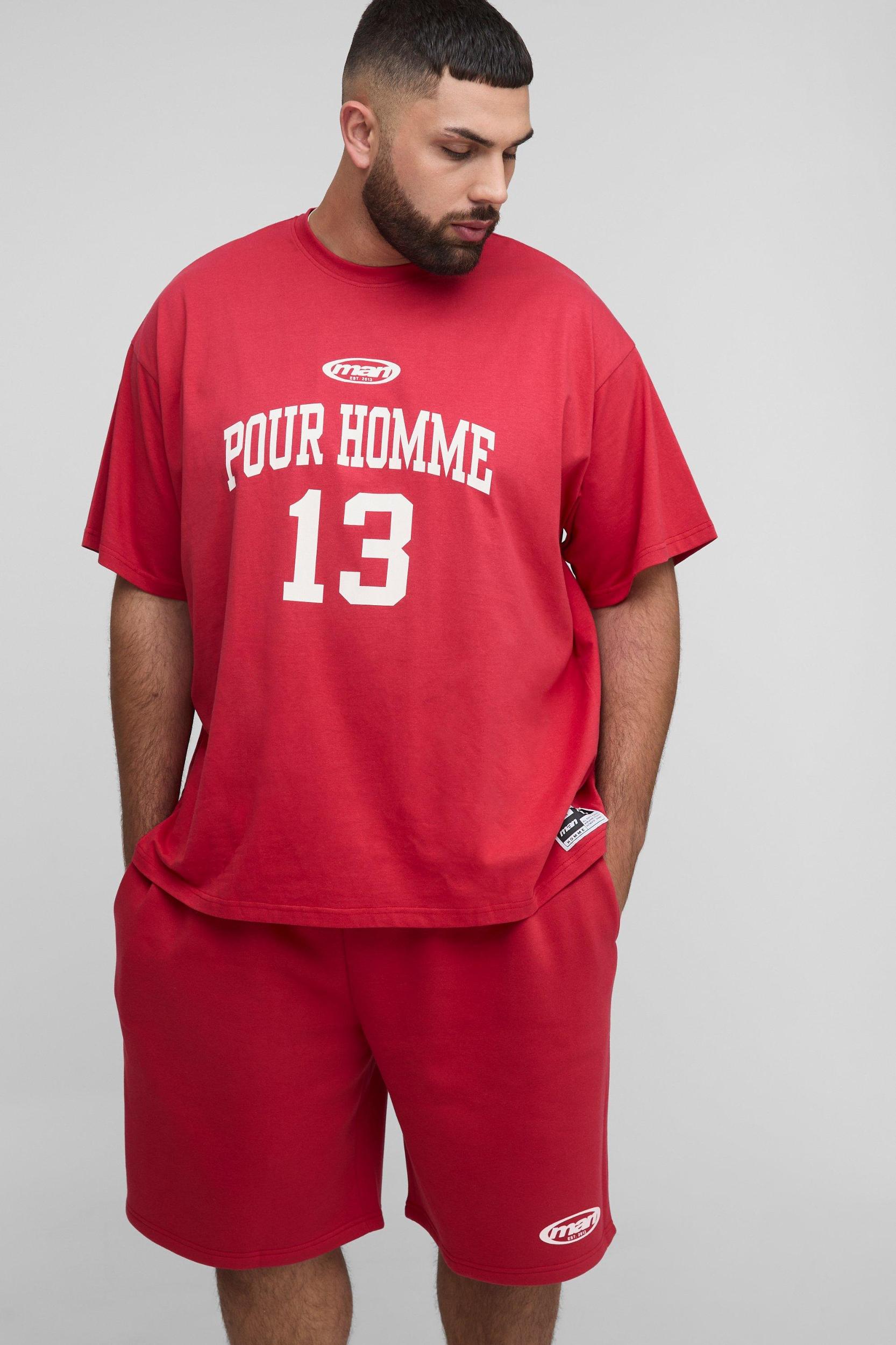 Plus Oversized Pour Homme Print T-Shirt & Short Set | boohooMAN USA Product Image