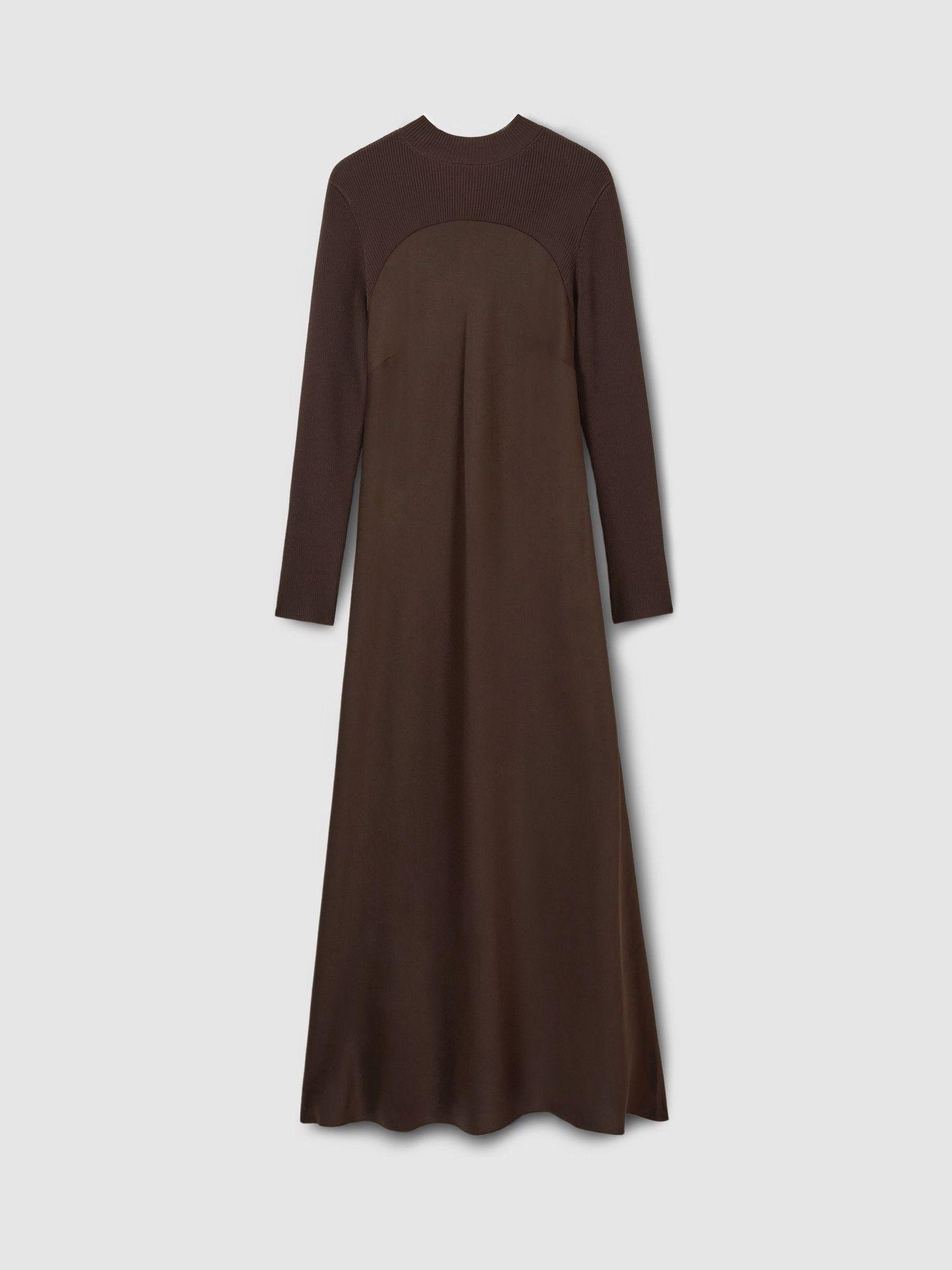 Florere Hybrid Knit Midi Chocolate Dress in Chocolate Product Image