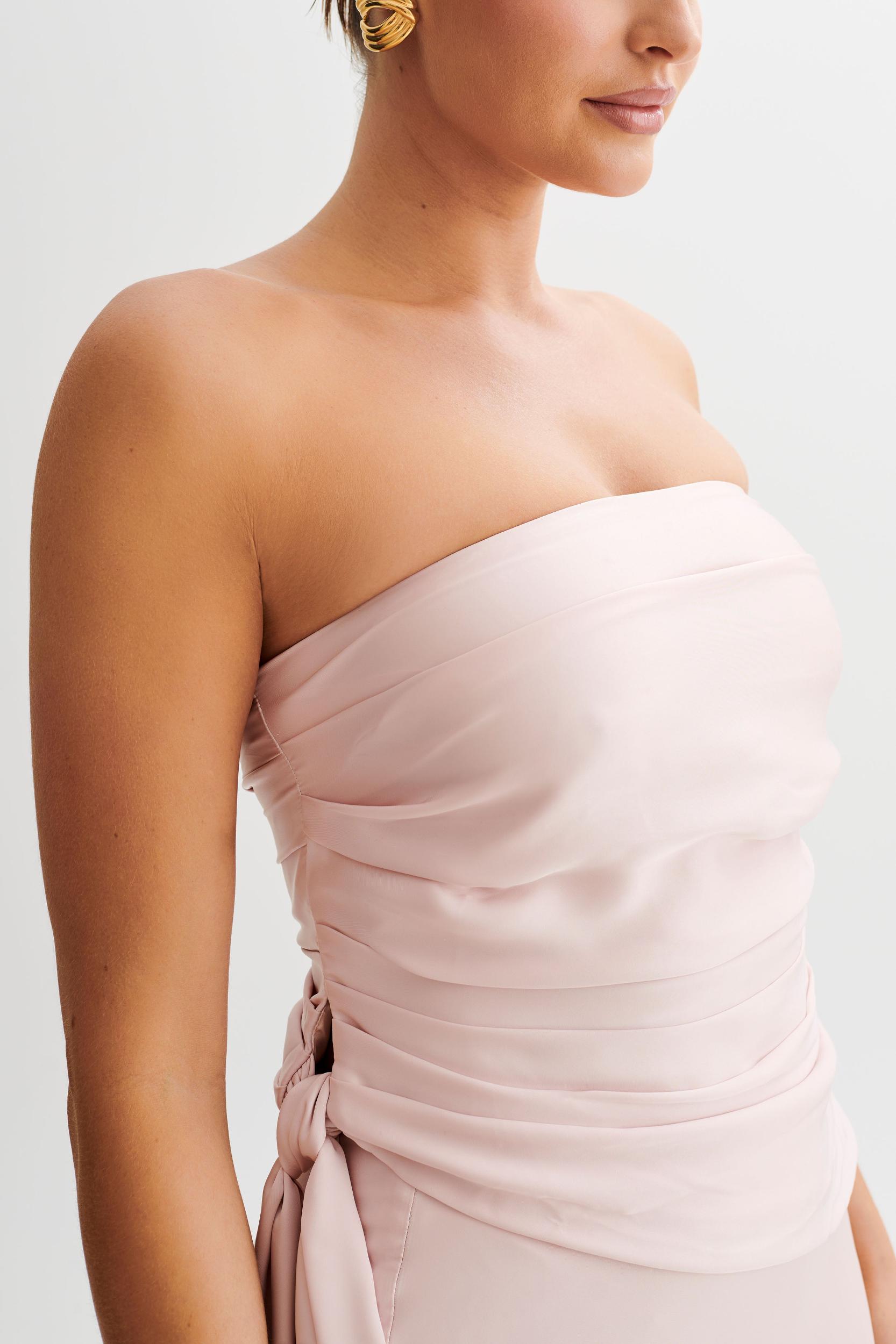 Allegra Satin Ruched Strapless Top - Pale Pink Product Image