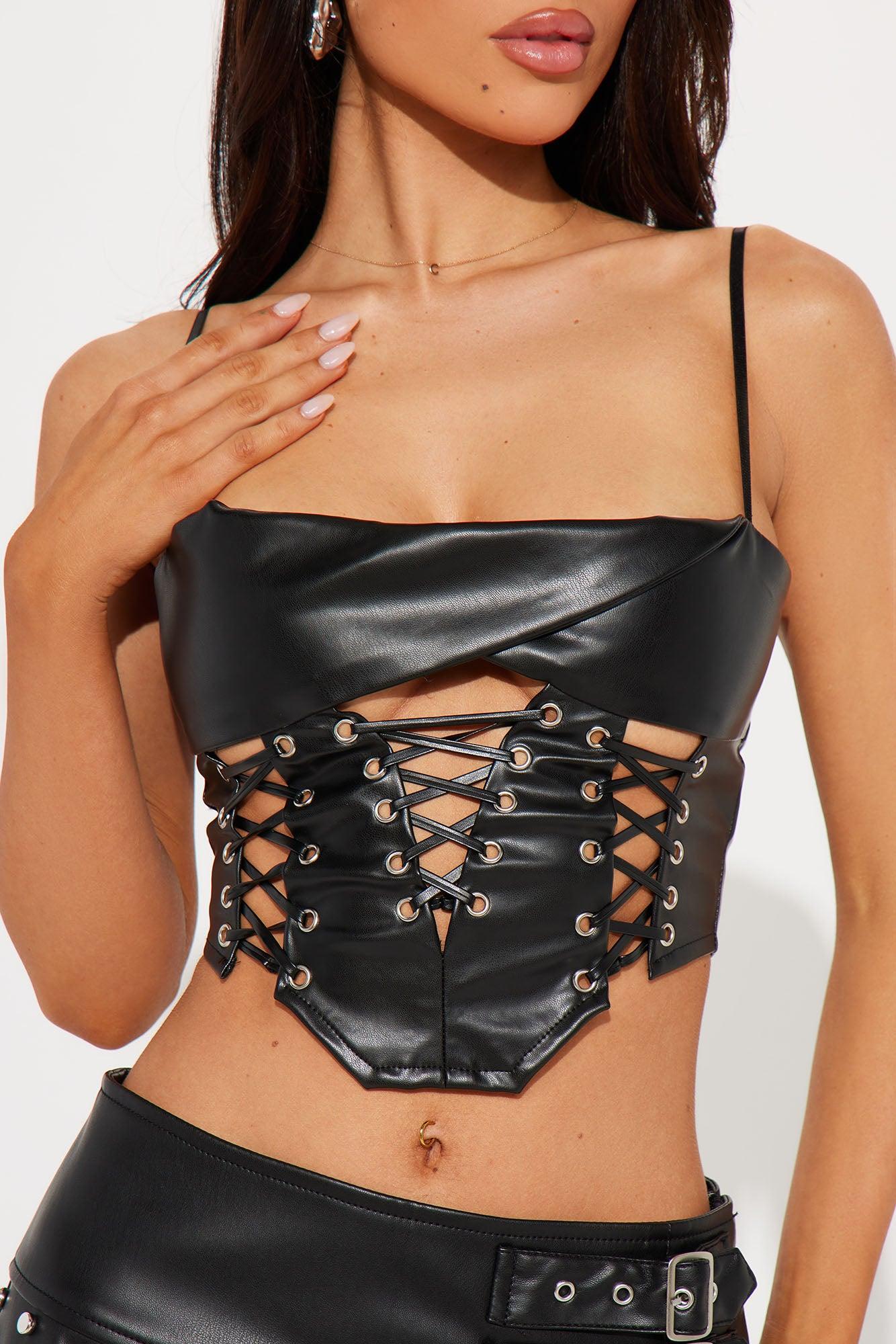 Late Nights Faux Leather Corset Top - Black Product Image