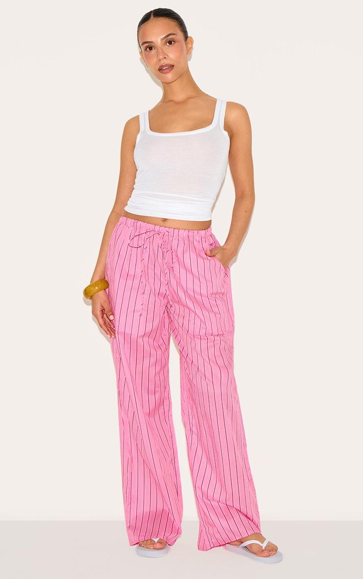 Petite Pink Pinstripe Woven Drawstring Waist Pants Product Image