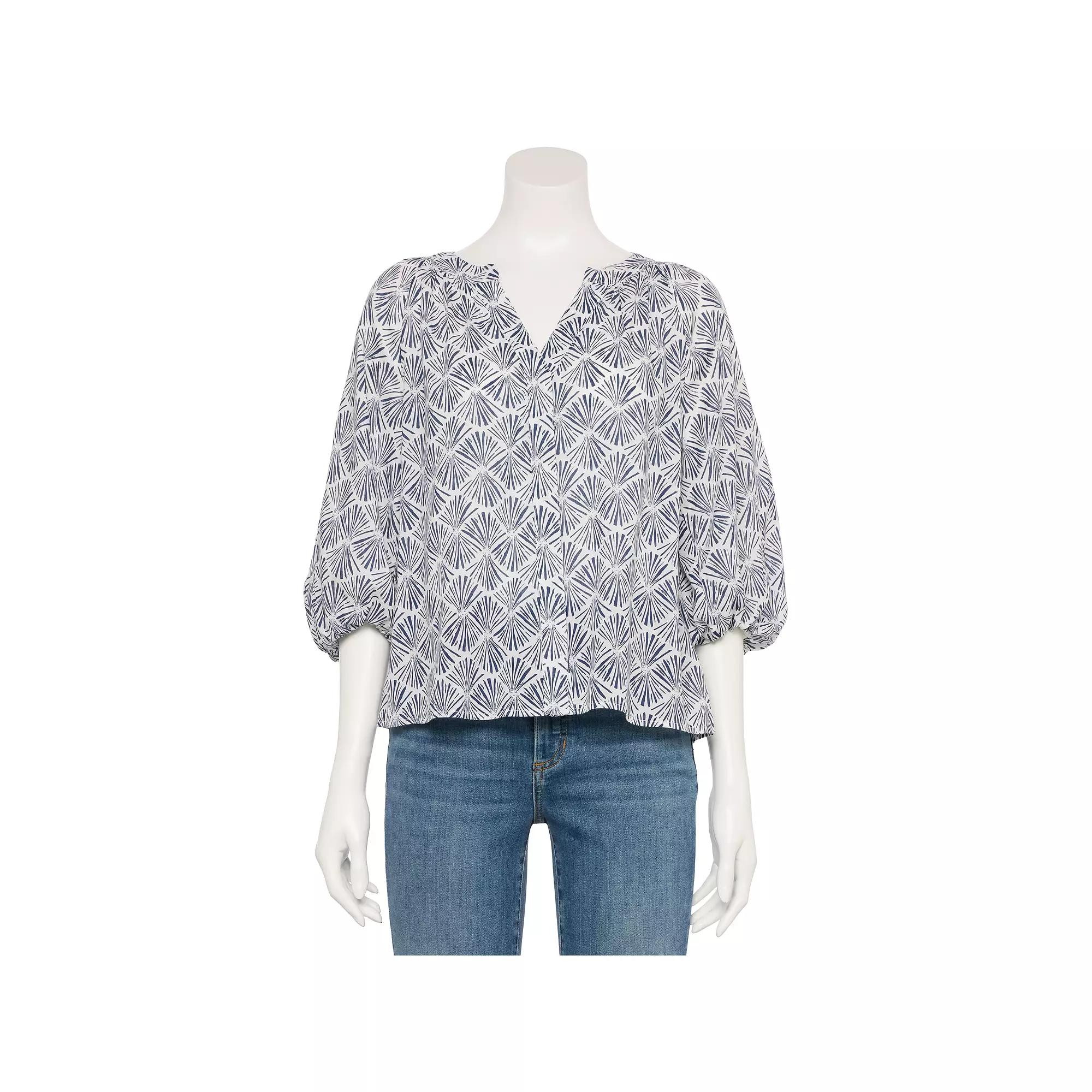 Women's Sonoma Goods For Life® Adaptive Shirred Balloon Sleeve Top, Size: XL, Navy White Print Product Image