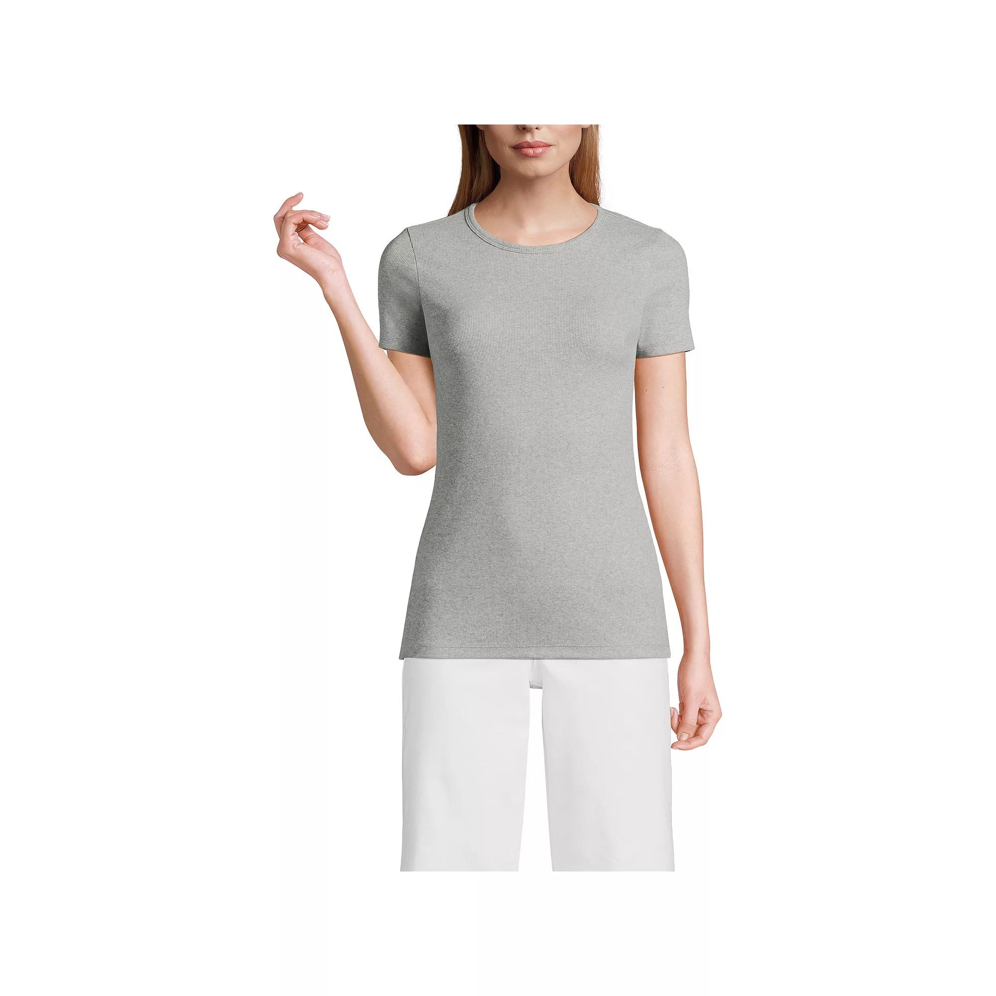 Petite Lands' End Short Sleeve Micro Rib Crewneck T-Shirt, Women's,  Product Image
