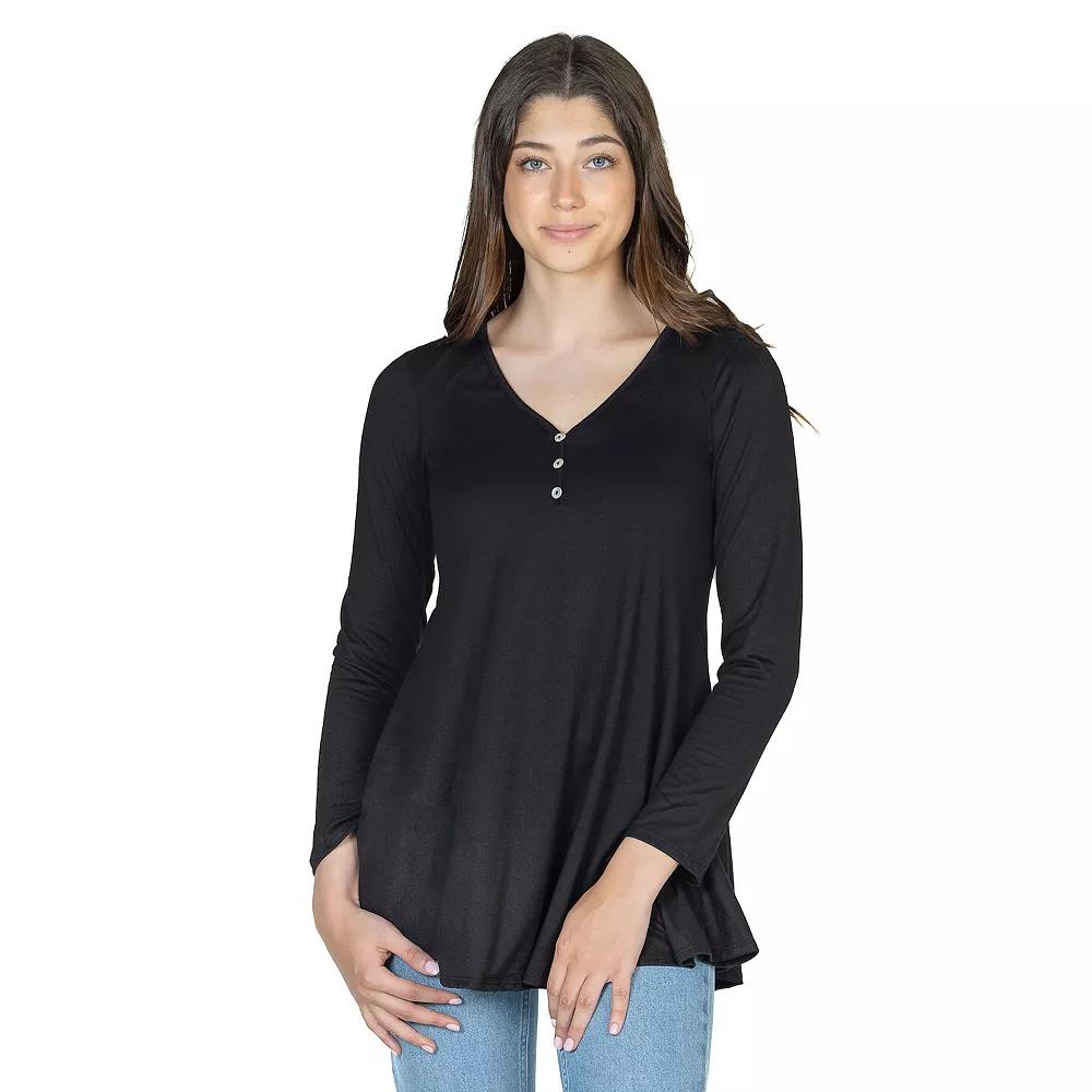 Women's 24Seven Comfort Apparel Flared Henley Tunic Top,  Product Image