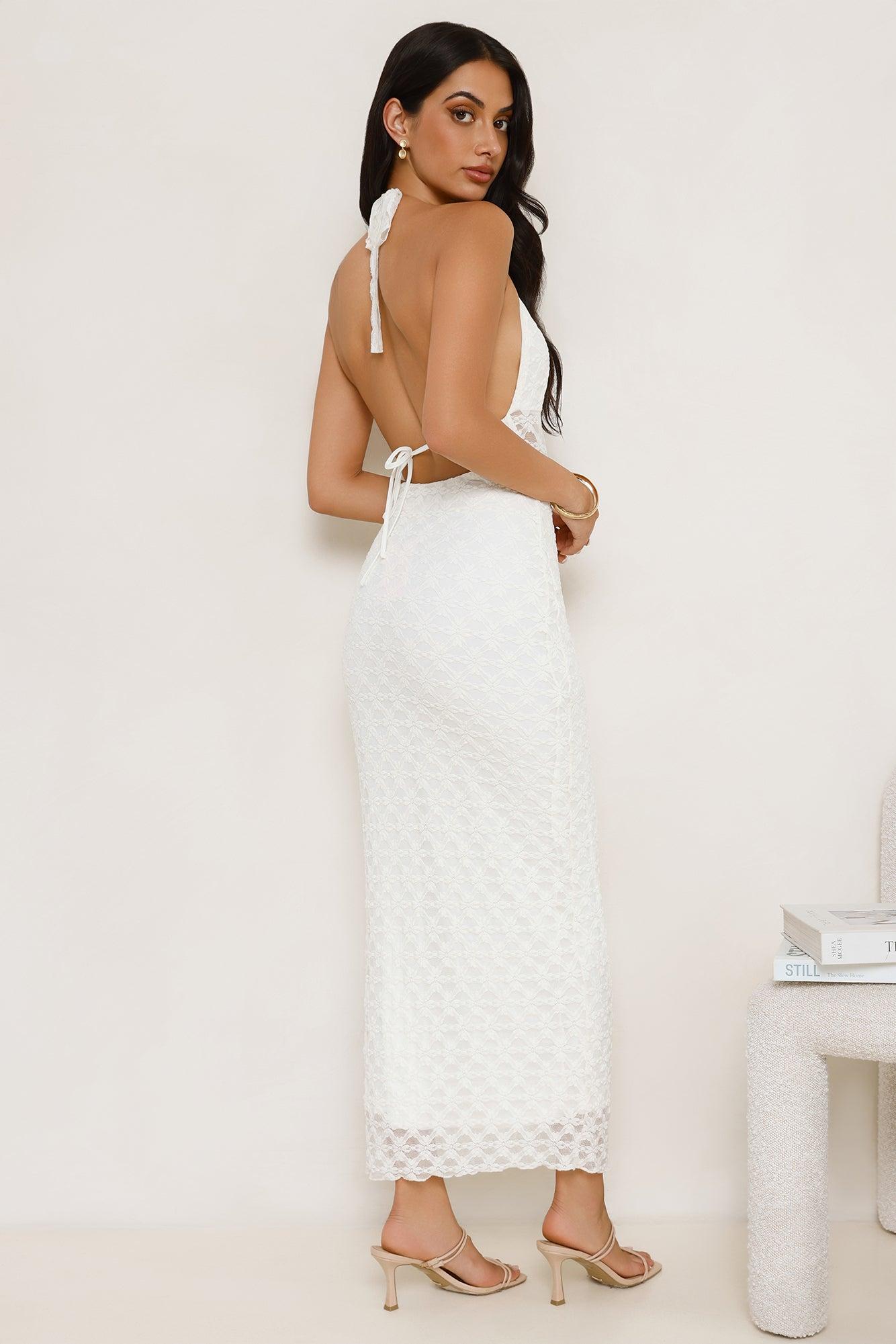 Lace Me Up Halter Maxi Dress Cream Product Image