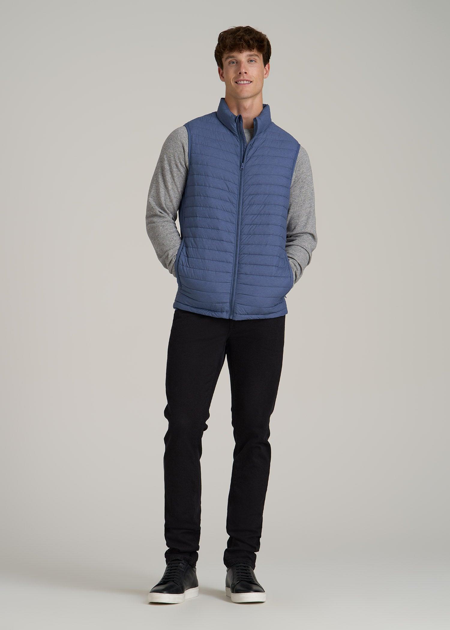 Packable Puffer Vest for Tall Men in Steel Blue Male Product Image