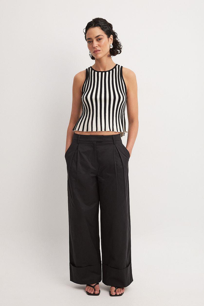 Fold Up Detail Mid Waist Pants Product Image