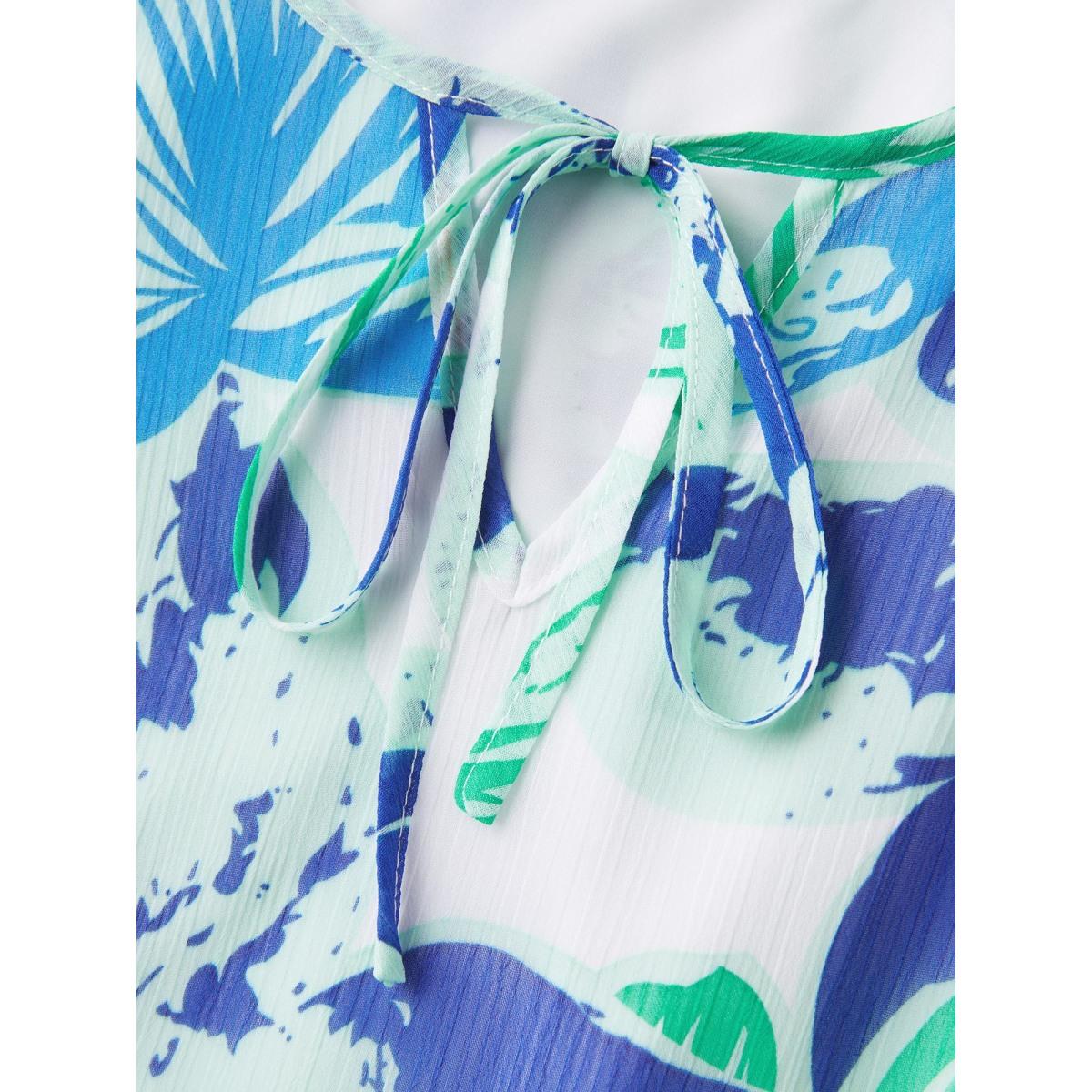 Plus Size Chiffon Floral Neck Tie Lined Midi Dress Truegreen Women Notched collar Short sleeve Curvy BloomChic 14-16/1X Product Image