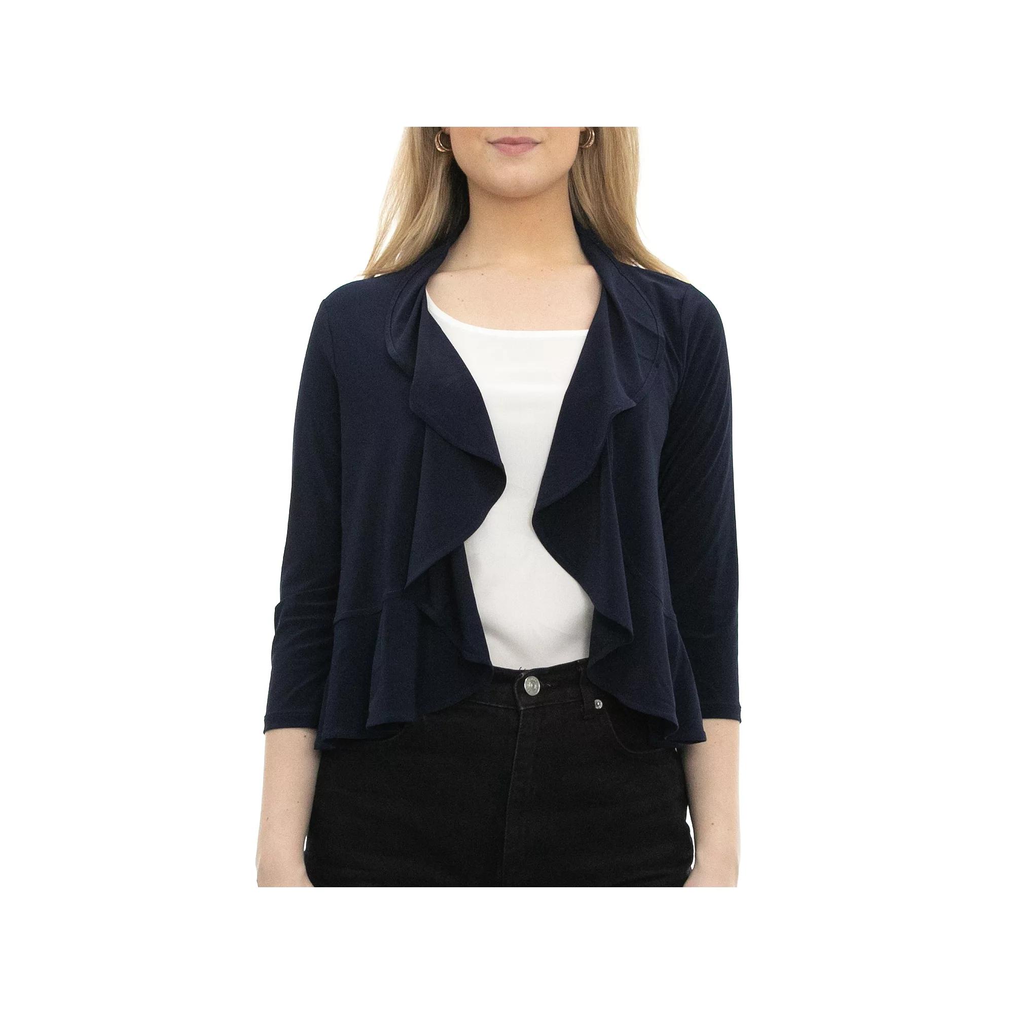 Women's Nina Leonard Chiffon-Back Ruffle Bolero, Size: Small, Blue Product Image