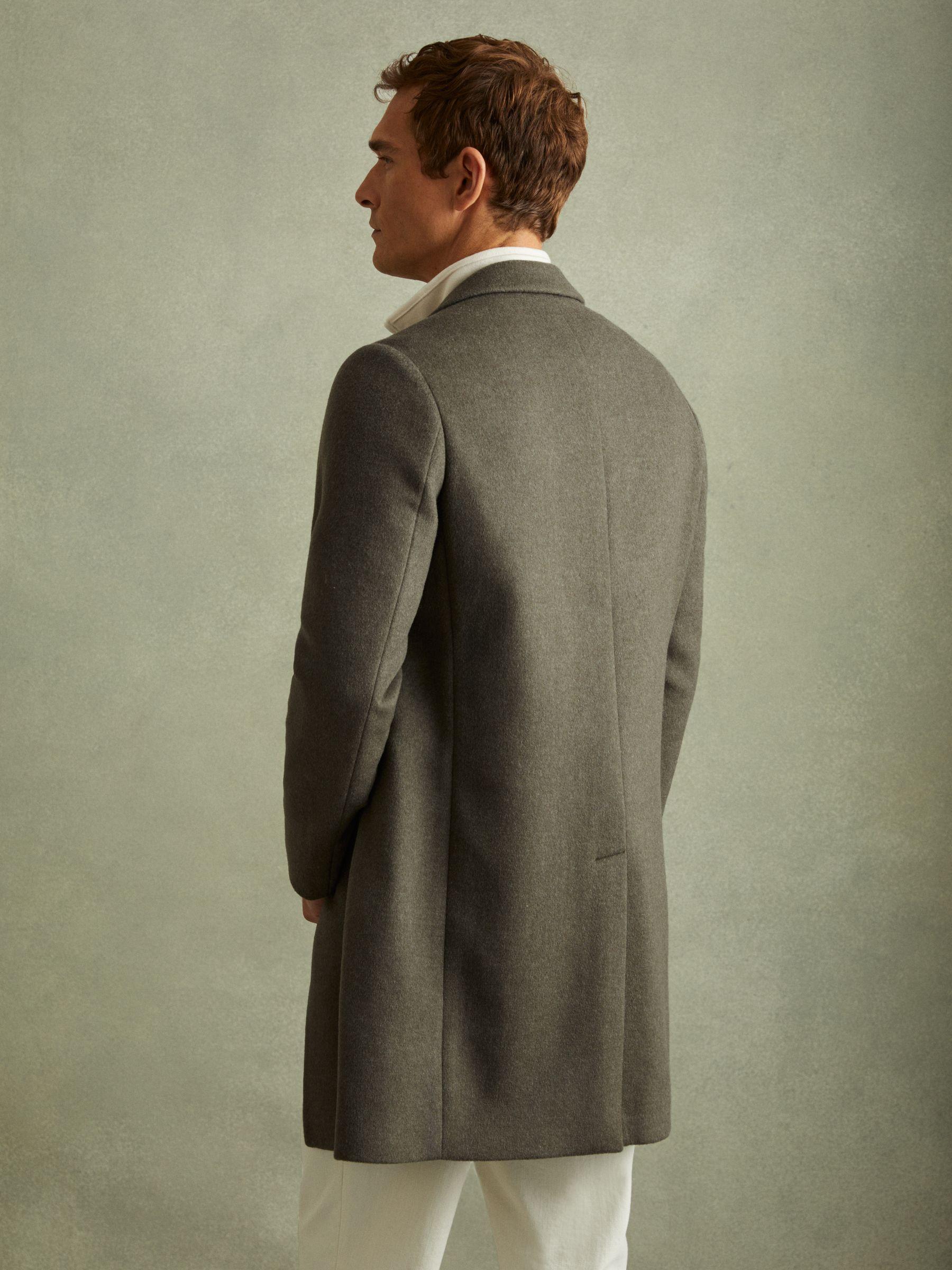Wool Blend Single Breasted Overcoat in Green Smoke Product Image