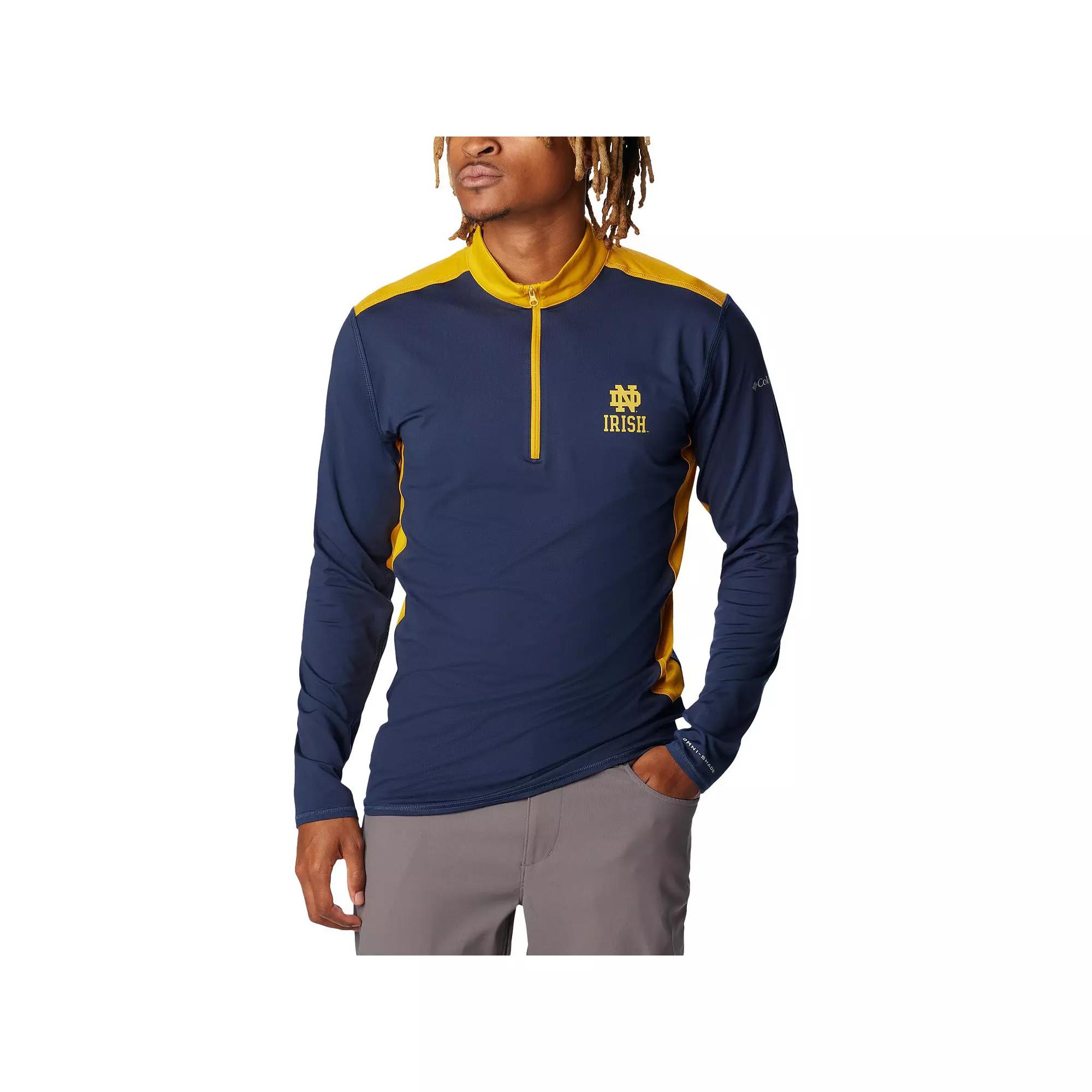 Men's Columbia Navy Notre Dame Fighting Irish Tech Trail™ Omni-Shade Quarter-Zip Top,  Product Image