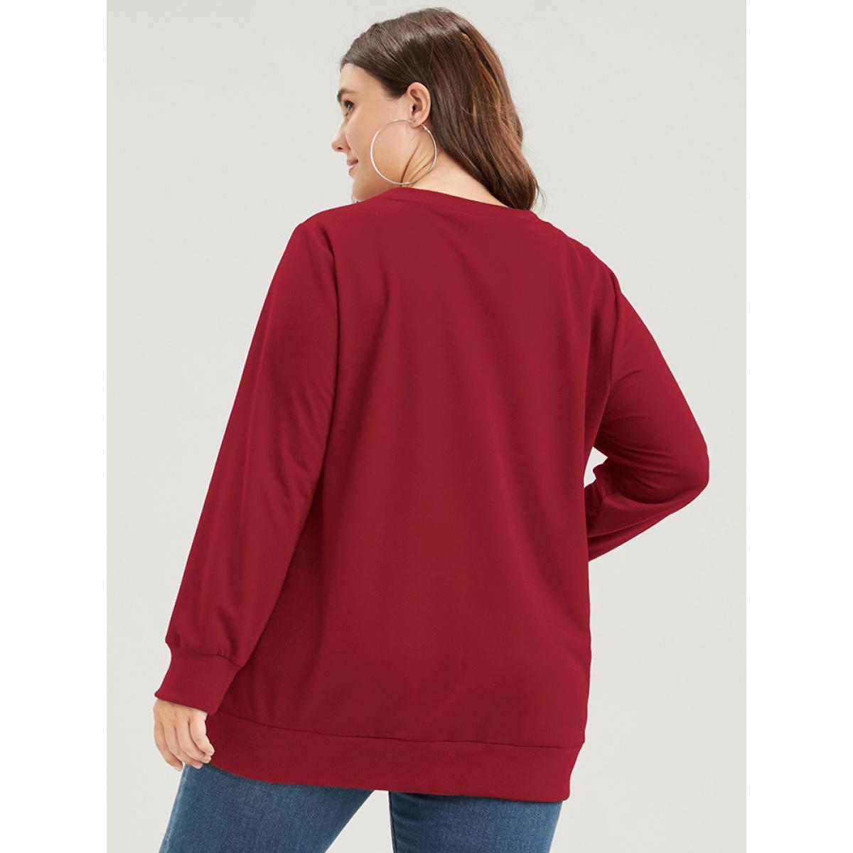 Plus Size Star Print Round Neck Drop Shoulder Sweatshirt Women Burgundy Casual Printed Round Neck Dailywear Sweatshirts BloomChic 26/4X Product Image