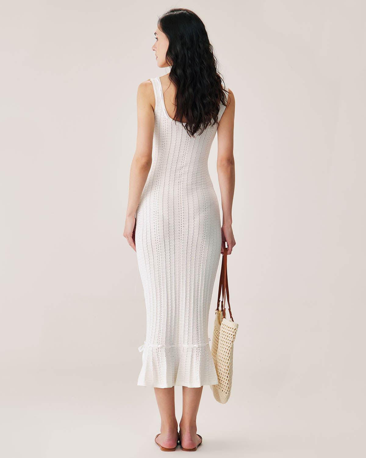 White Mermaid Knit Maxi Dress Product Image