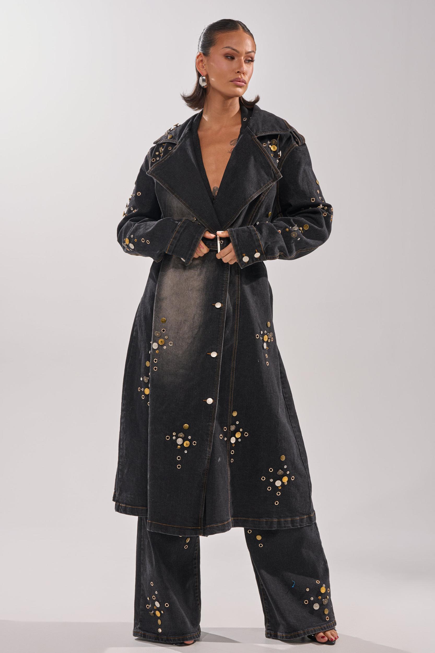 SPACE AND TIME STUDDED DENIM TRENCH Product Image