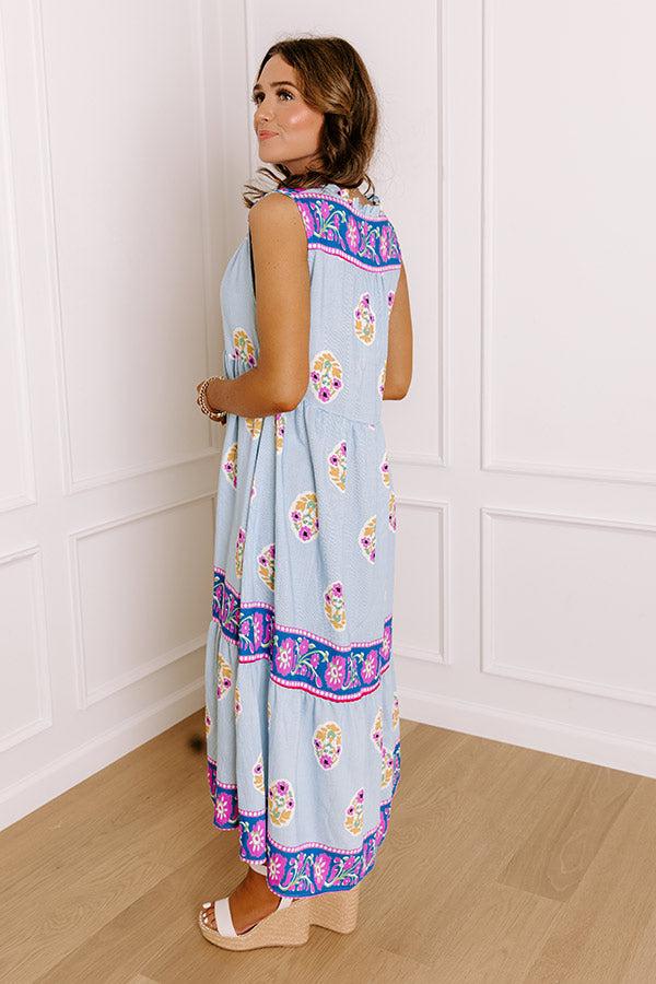 Margaritas On The Boardwalk Floral Midi Dress in Sky Blue Product Image