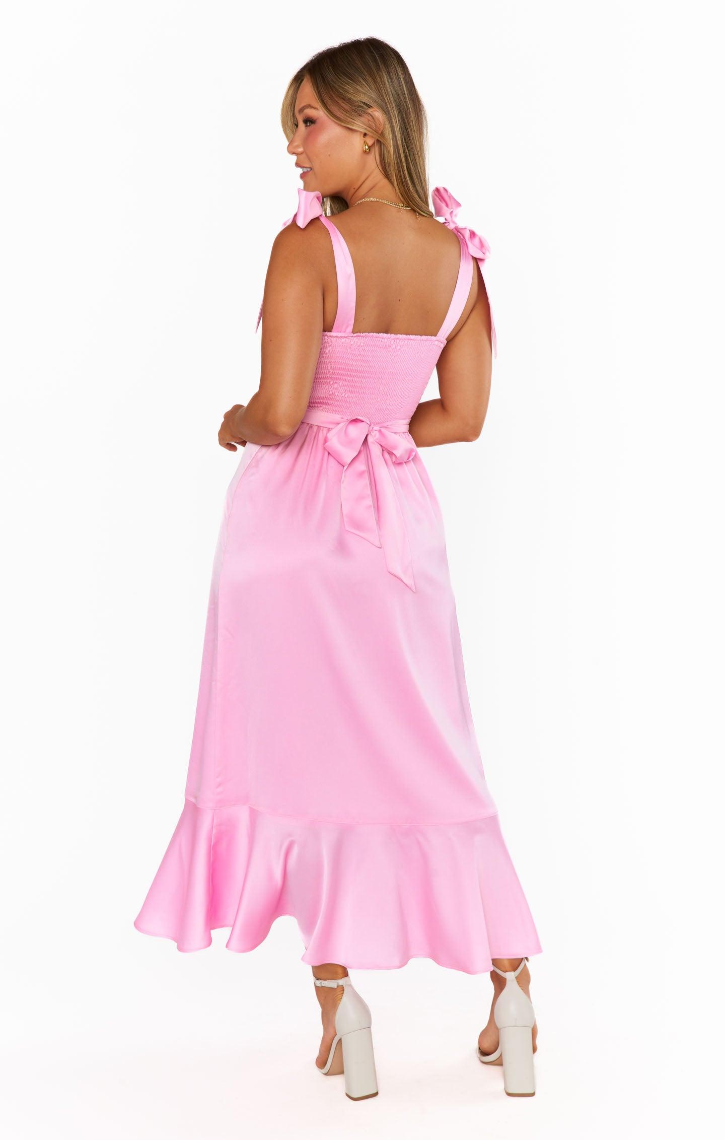 Garden Midi Dress ~ Pink Luxe Satin Product Image