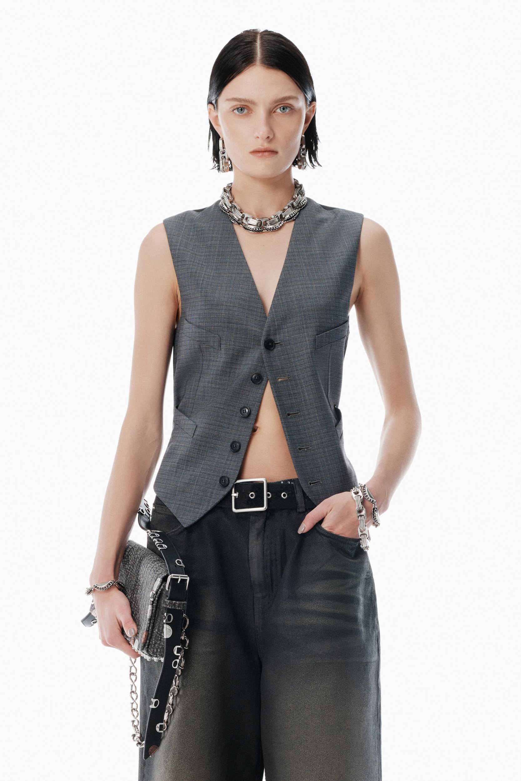 Grey Wool-blend Vest With Chain-link Product Image