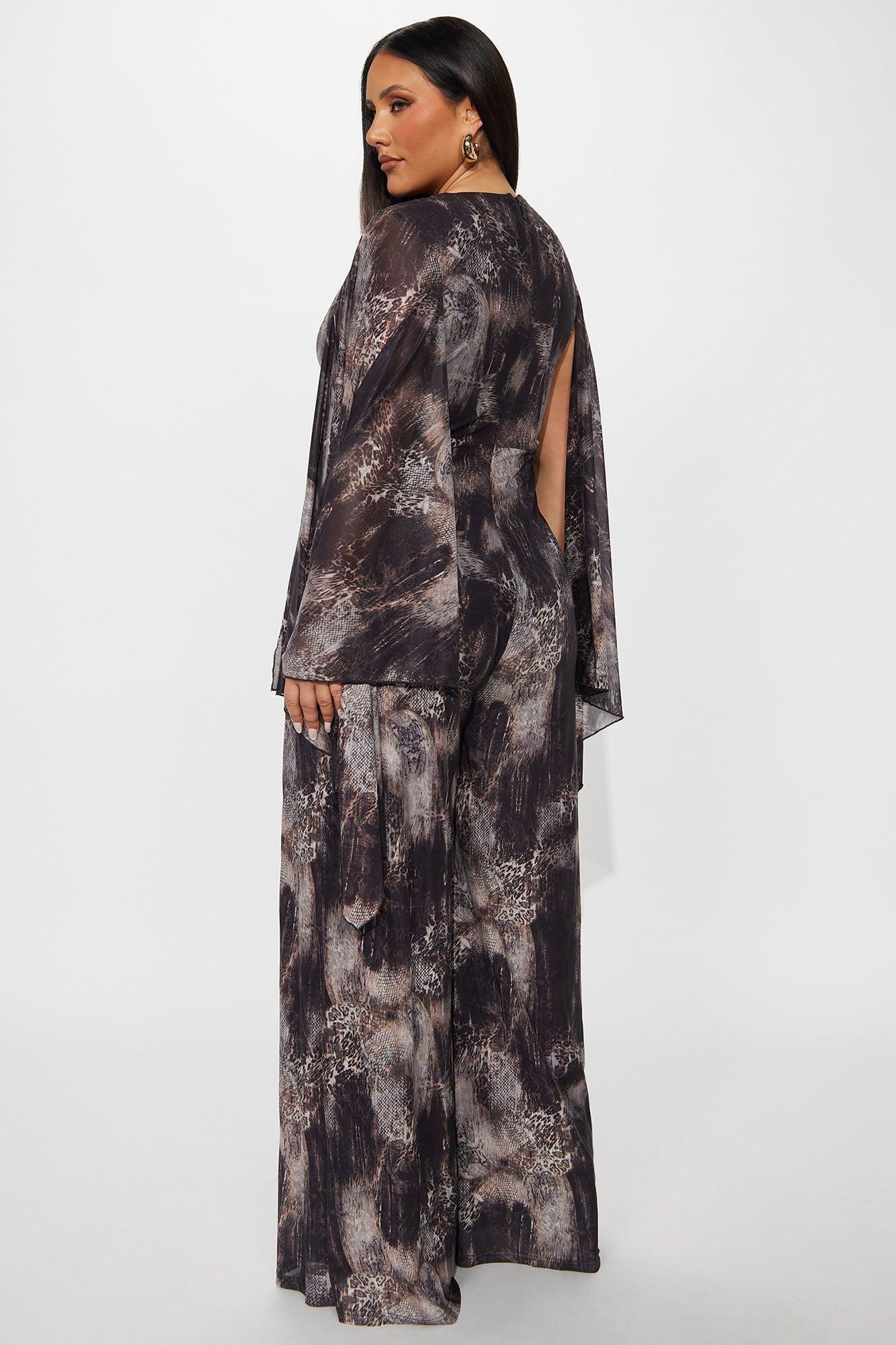 Noemi Animal Print Mesh Jumpsuit - Charcoal/combo Female Product Image