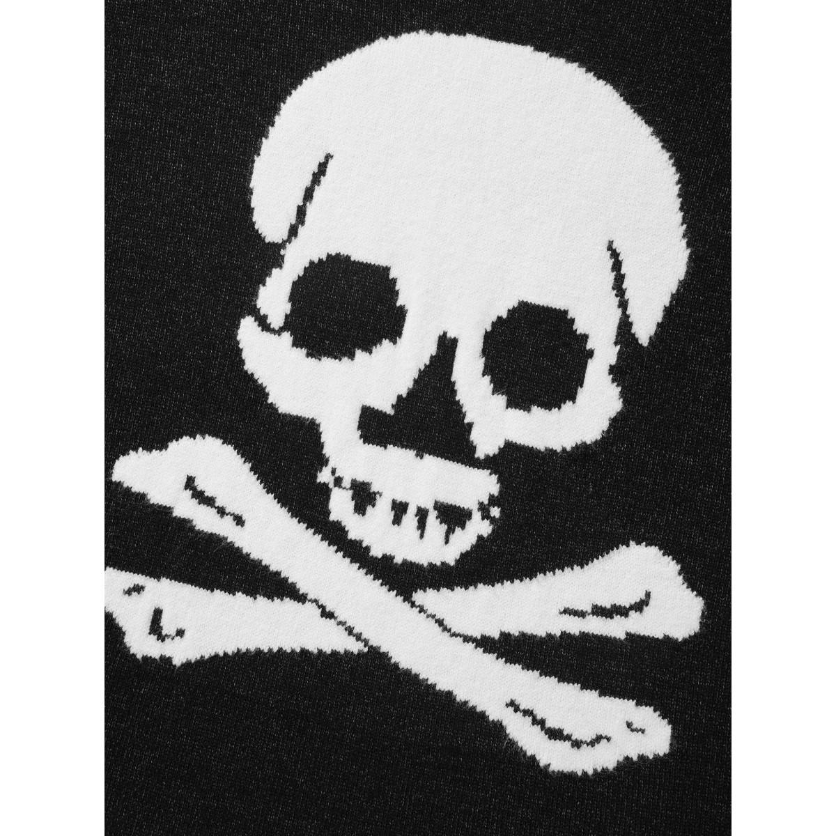 Plus Size Supersoft Essentials Gothic Skull Striped Sleeves Pullover Black Women Casual Loose Long Sleeve Round Neck Everyday Pullovers BloomChic 14-16/1X Product Image