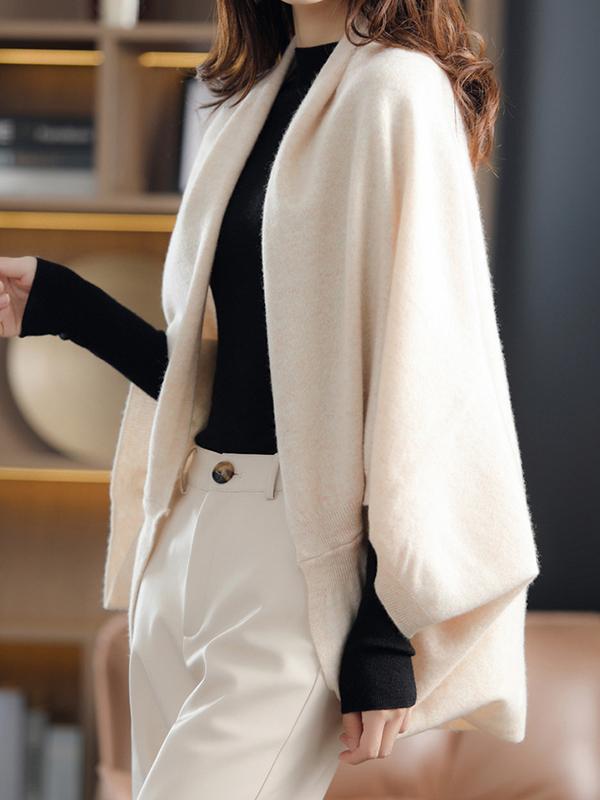 Urban Wool Loose Solid Color Batwing Sleeves Cape Cardigan Tops Product Image