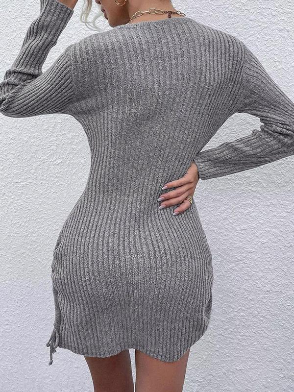 Solid U Neck Lace Up Mini Dress Product Image