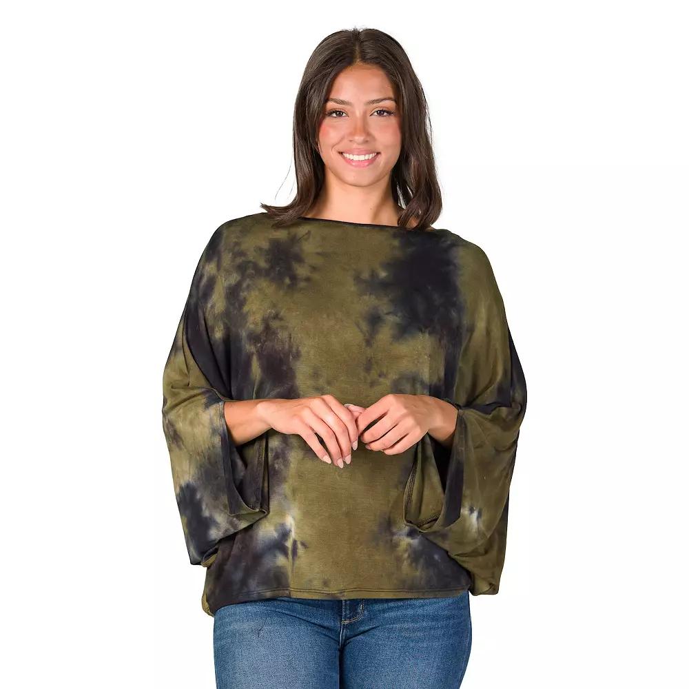Women's 24Seven Comfort Apparel Green Tie Dye Batwing Relaxed Fit Top, Size: Small, Green Team Product Image