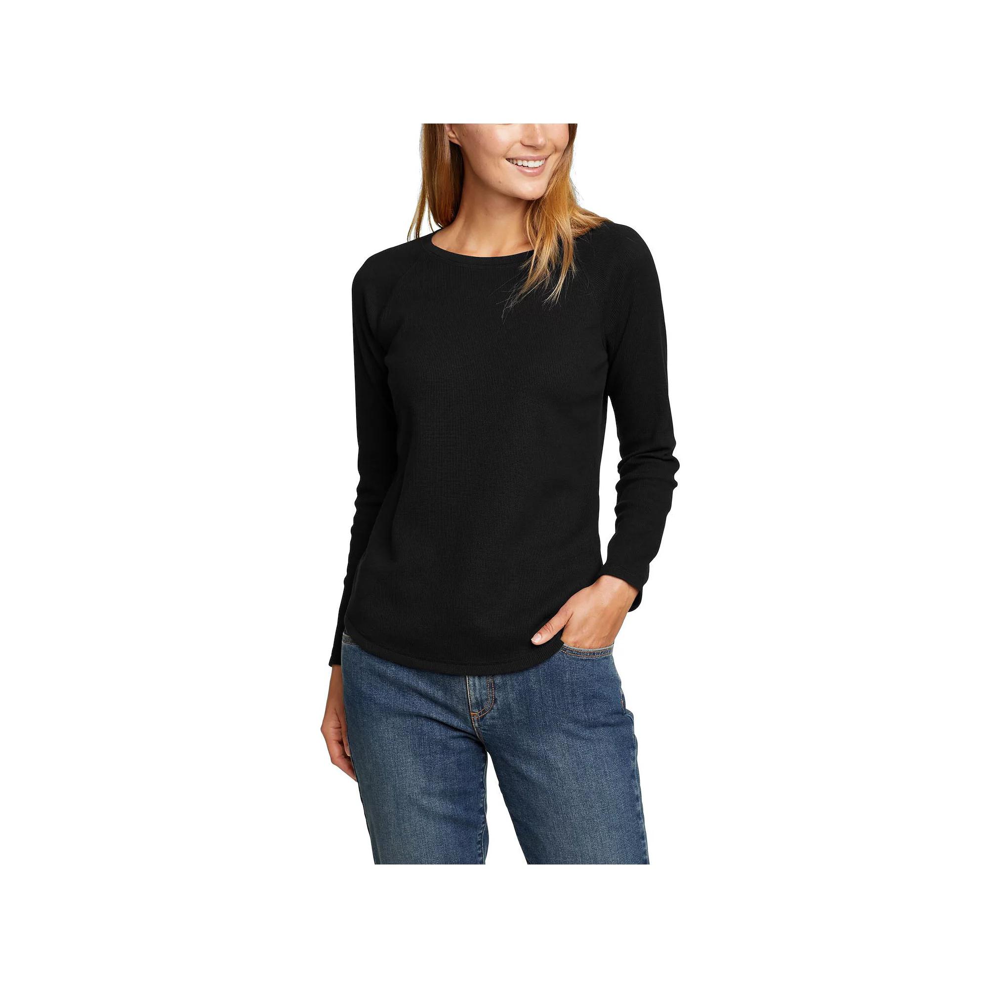 Women's Eddie Bauer Thermal Raglan Long-Sleeve Crewneck Tee, Size: Large, Black Product Image