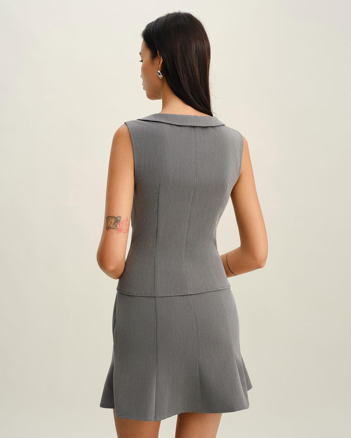 Grey Collared Button Tank Top Product Image