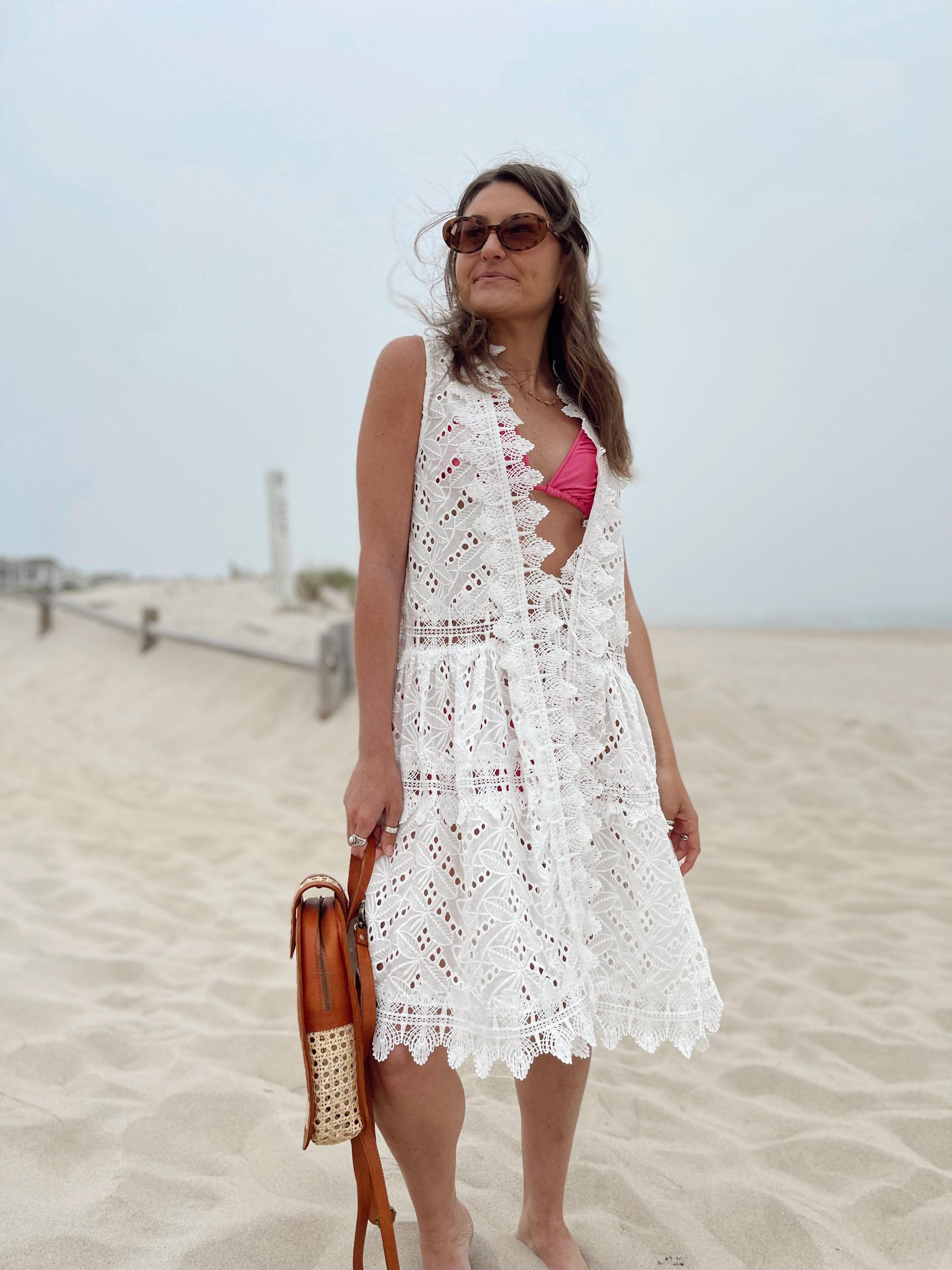 Lani Lace Tie Front Beach Cover Up | White FINAL SALE Product Image