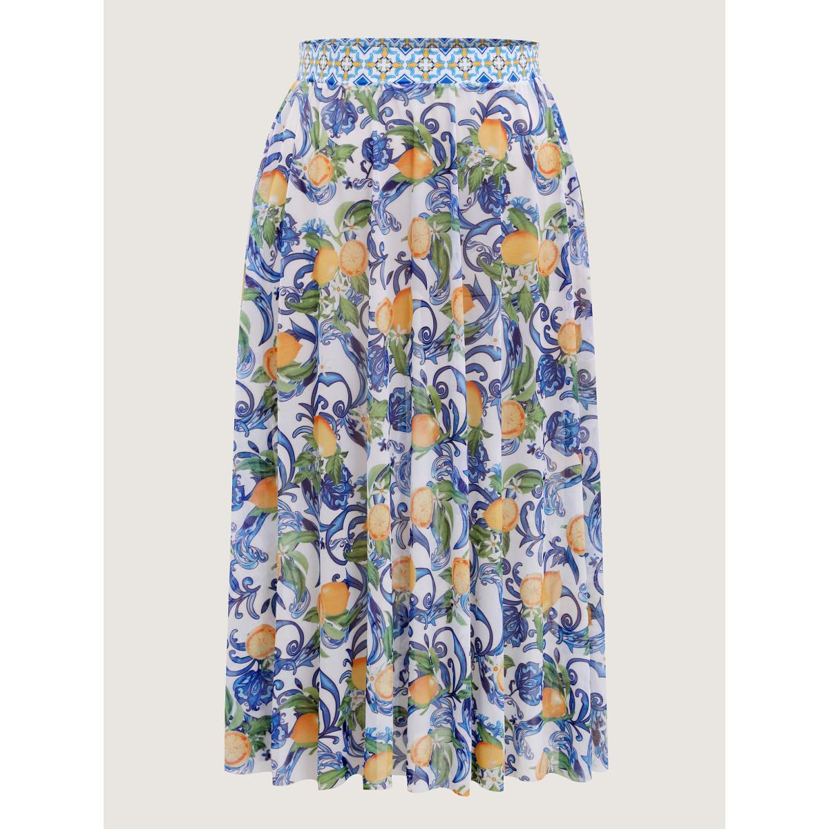 Plus Size Two-Piece Citrus Print Sarong Swimsuit Women's Swimwear Lemonyellow Resort Tie knot Curve Bathing Suits High stretch One Pieces BloomChic 22-24/3X Product Image