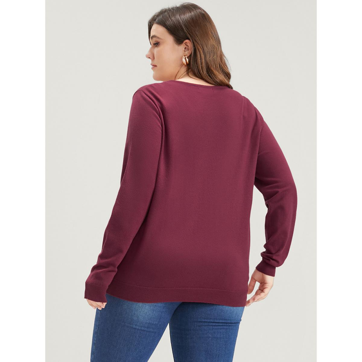 Plus Size Solid Super Soft Knit Surplice Neck Knit Top Scarlet Women Casual Long Sleeve Dailywear Pullovers BloomChic 26/4X Product Image