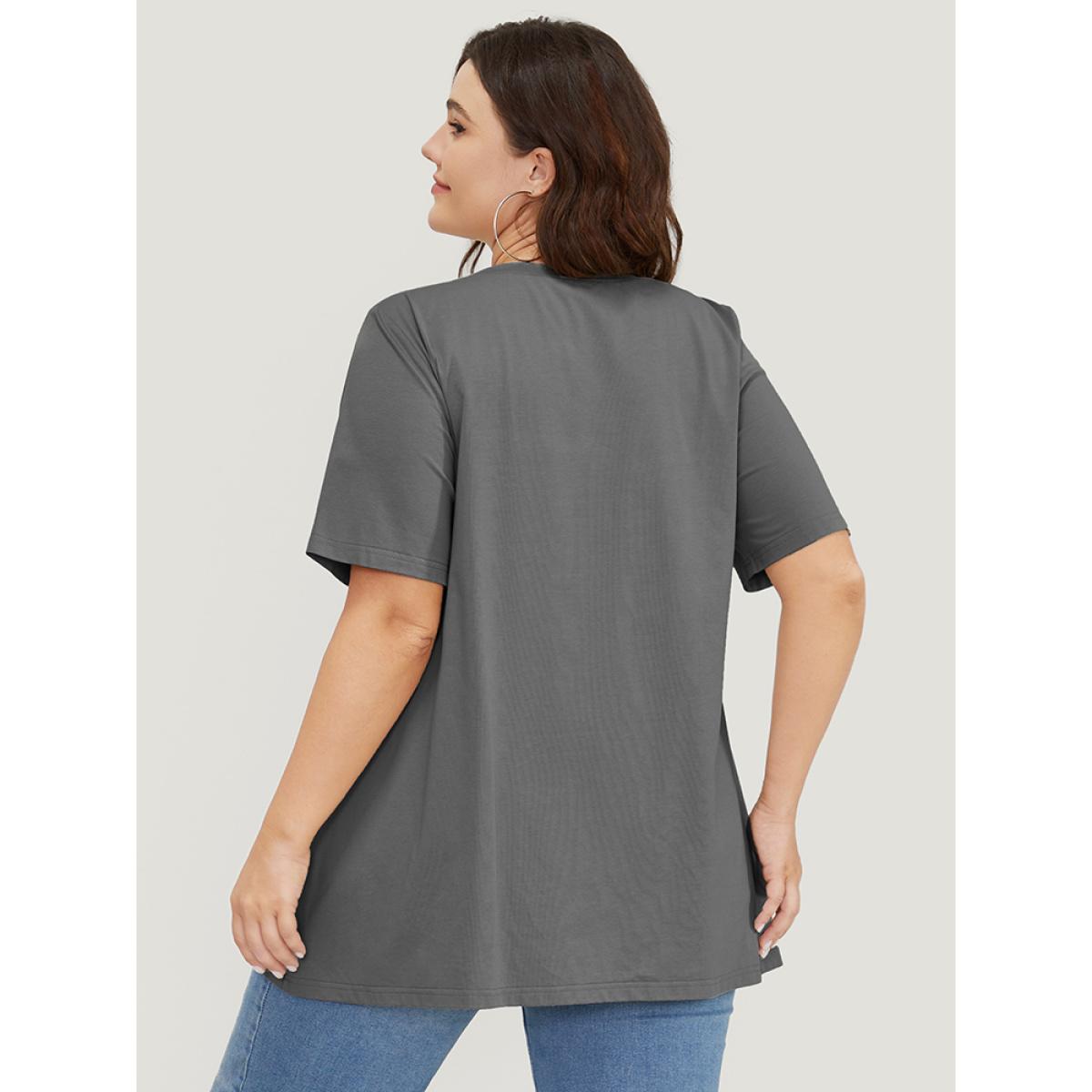 Plus Size UltraCool V Neck Slightly Stretchy T-shirt Gray Women Basics Plain V-neck Dailywear T-shirts BloomChic 30/6X Product Image