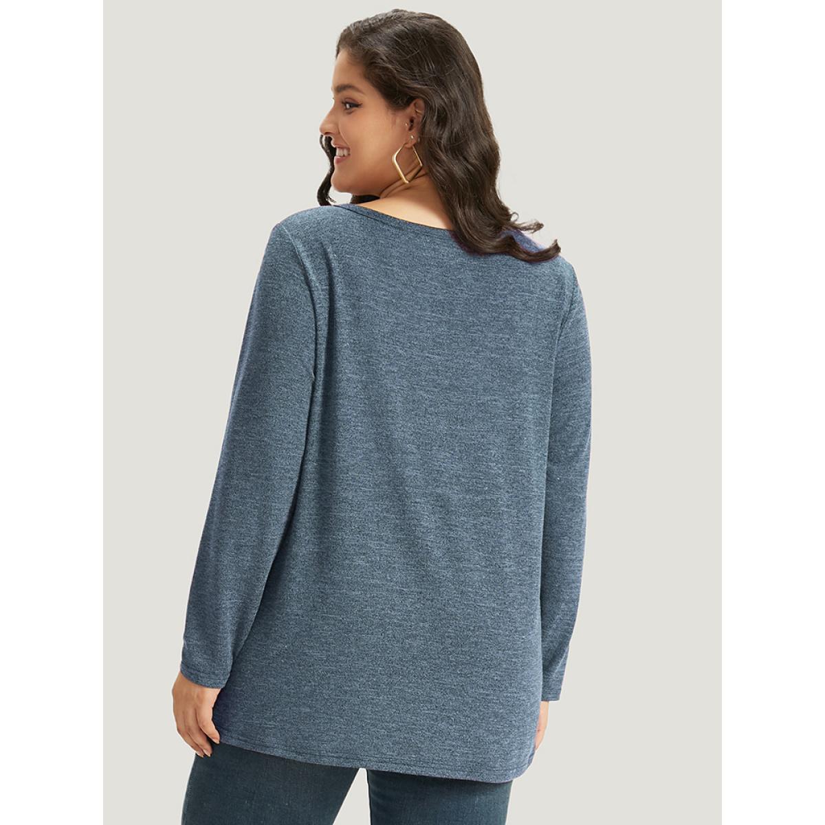 Plus Size Heather Button Up Long Sleeve T-shirt Emerald Women Leisure Heather Plain Casual T-shirts BloomChic 18-20/2X Product Image