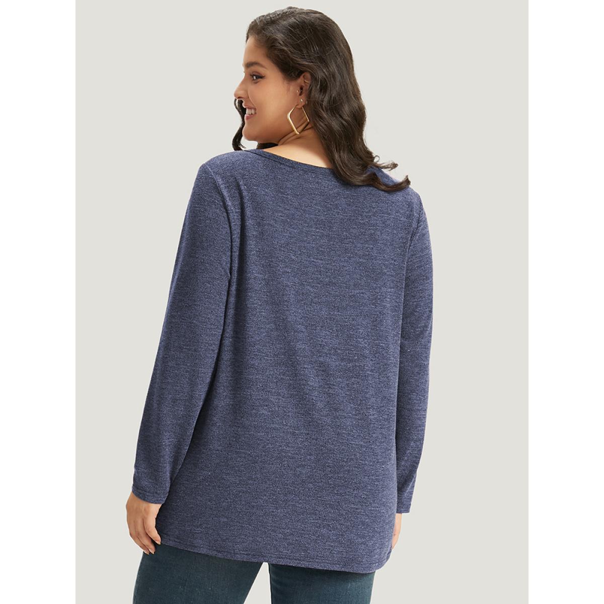 Plus Size Heather Button Up Long Sleeve T-shirt Emerald Women Leisure Heather Plain Casual T-shirts BloomChic 18-20/2X Product Image