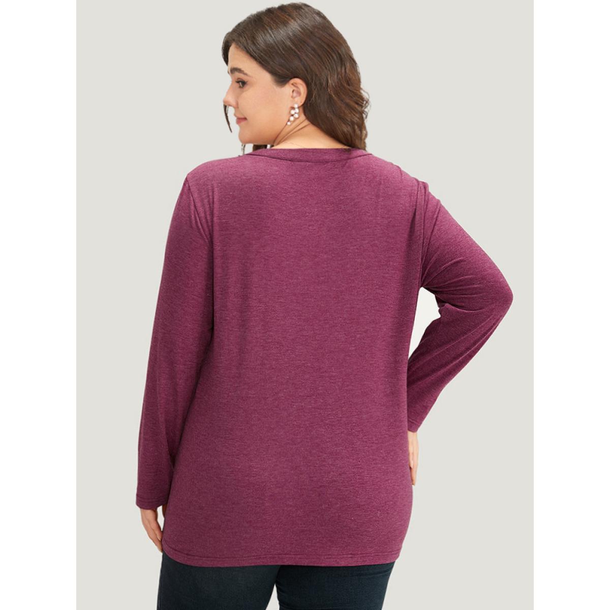 Plus Size Notched Pleated Button Up T-shirt RedViolet Women Casual Plain Plain Notched collar Dailywear T-shirts BloomChic 28/5X Product Image