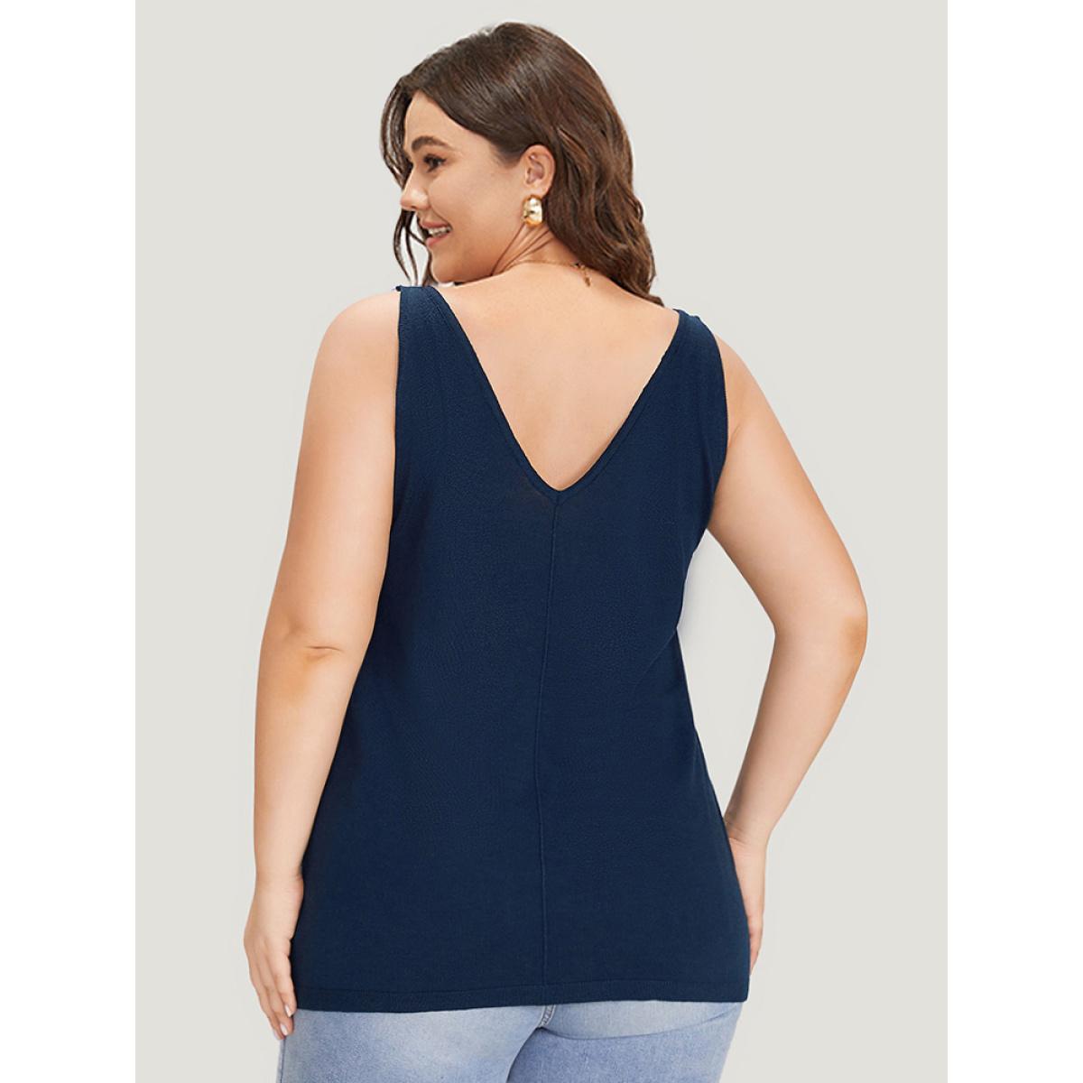 Plus Size Supersoft Essentials Solid Patchwork Sleeveless Pullover Indigo Women Casual Loose Sleeveless V-neck Everyday Pullovers BloomChic 26/4X Product Image