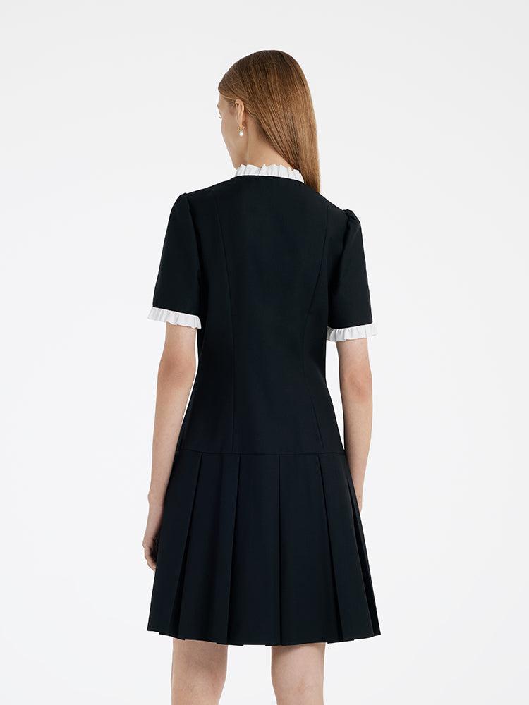 Ruffle Trim Pearl Buttons Women Mini Dress Product Image