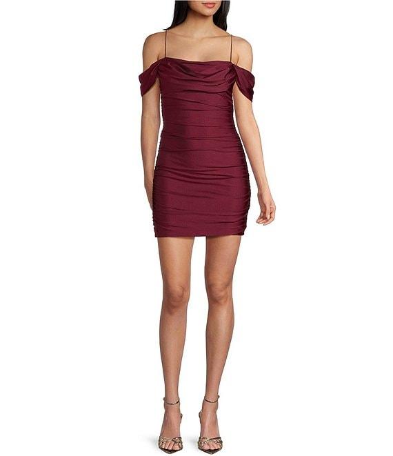 B. Darlin Off The Shoulder Spaghetti Strap Shirred Bodycon Dress Product Image