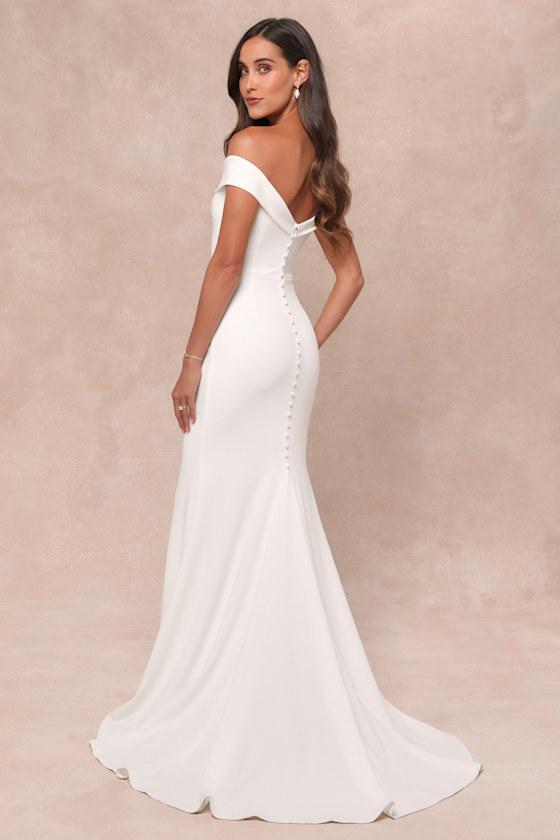 Arienne White Off-the-Shoulder Mermaid Maxi Dress Product Image