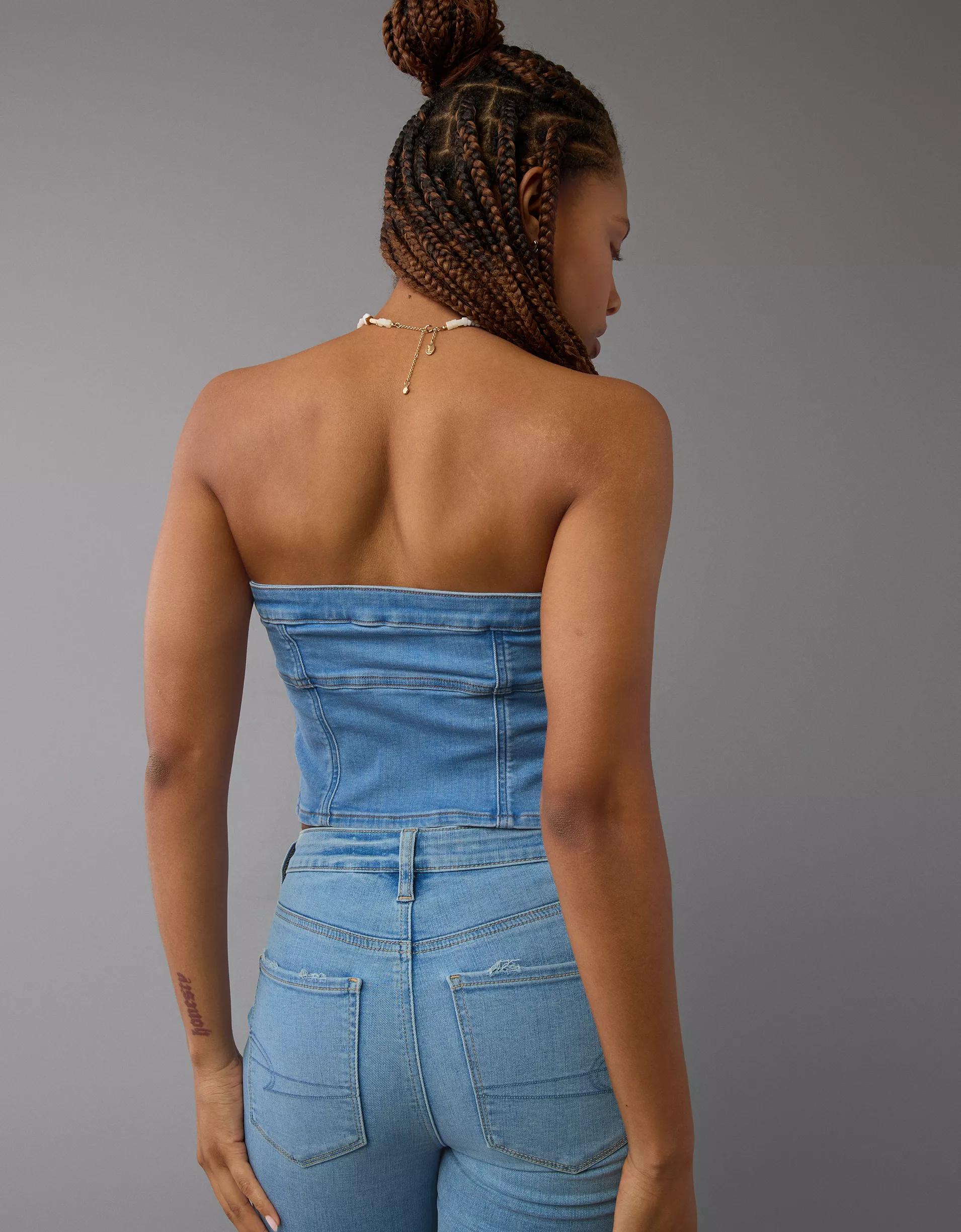 AE Denim Zip-Front Tube Top Product Image