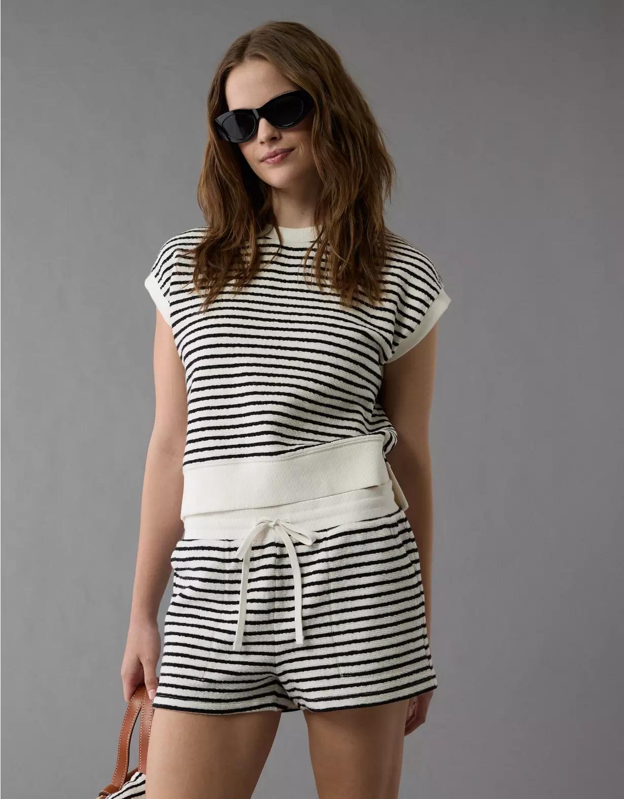 AE High-Waisted Striped Fleece Short Product Image