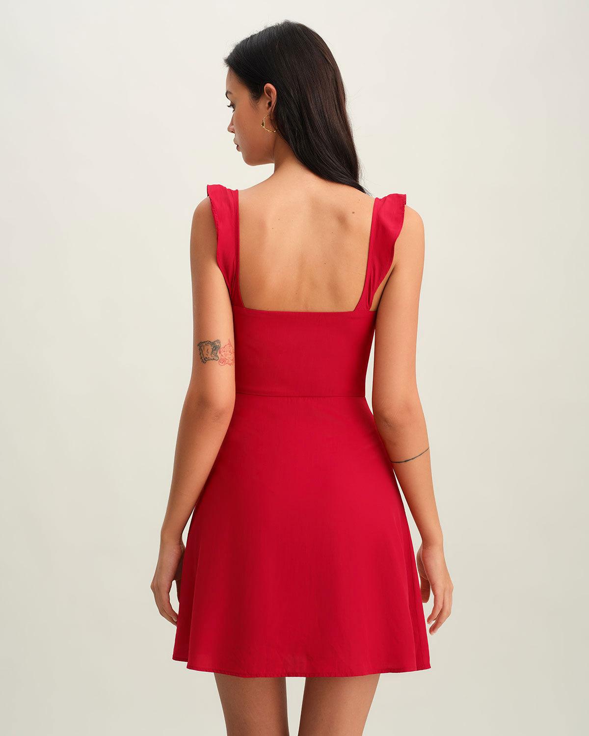 Red Sweetheart Neck Slip Mini Dress Product Image