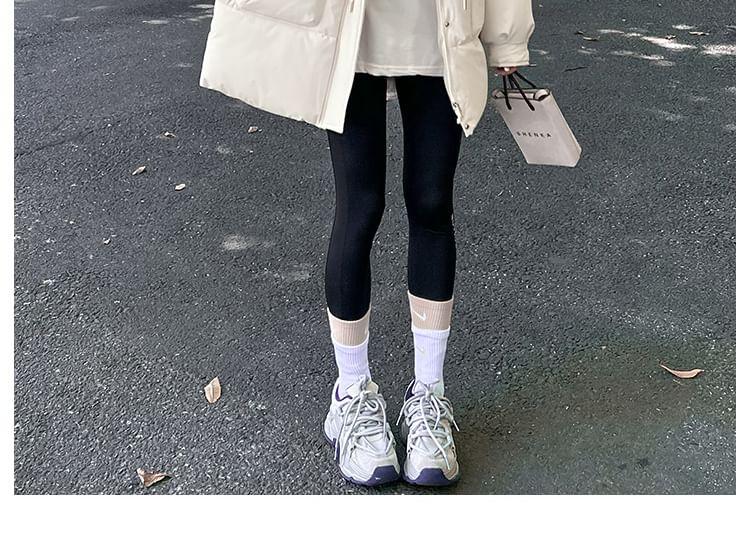 Stand Collar Plain Hood Zip Puffer Jacket Product Image