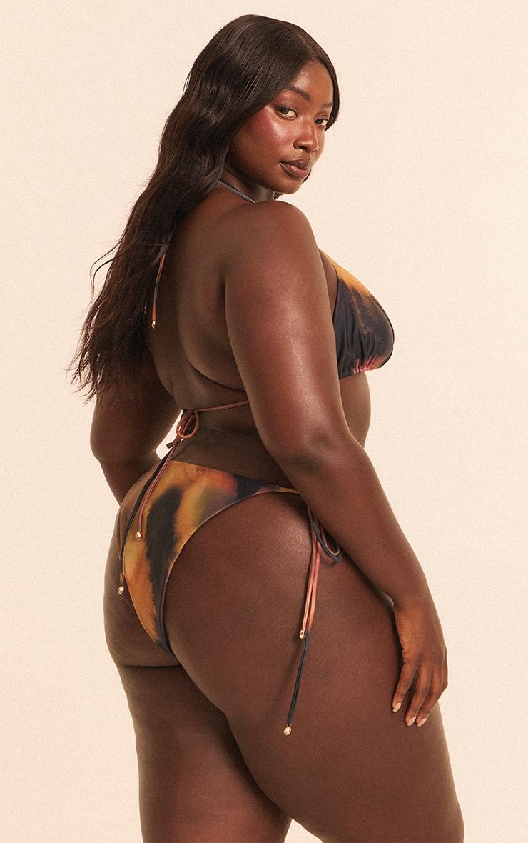 Plus Multi Blurred Print Bead Trim Tanga Bikini Bottoms Product Image