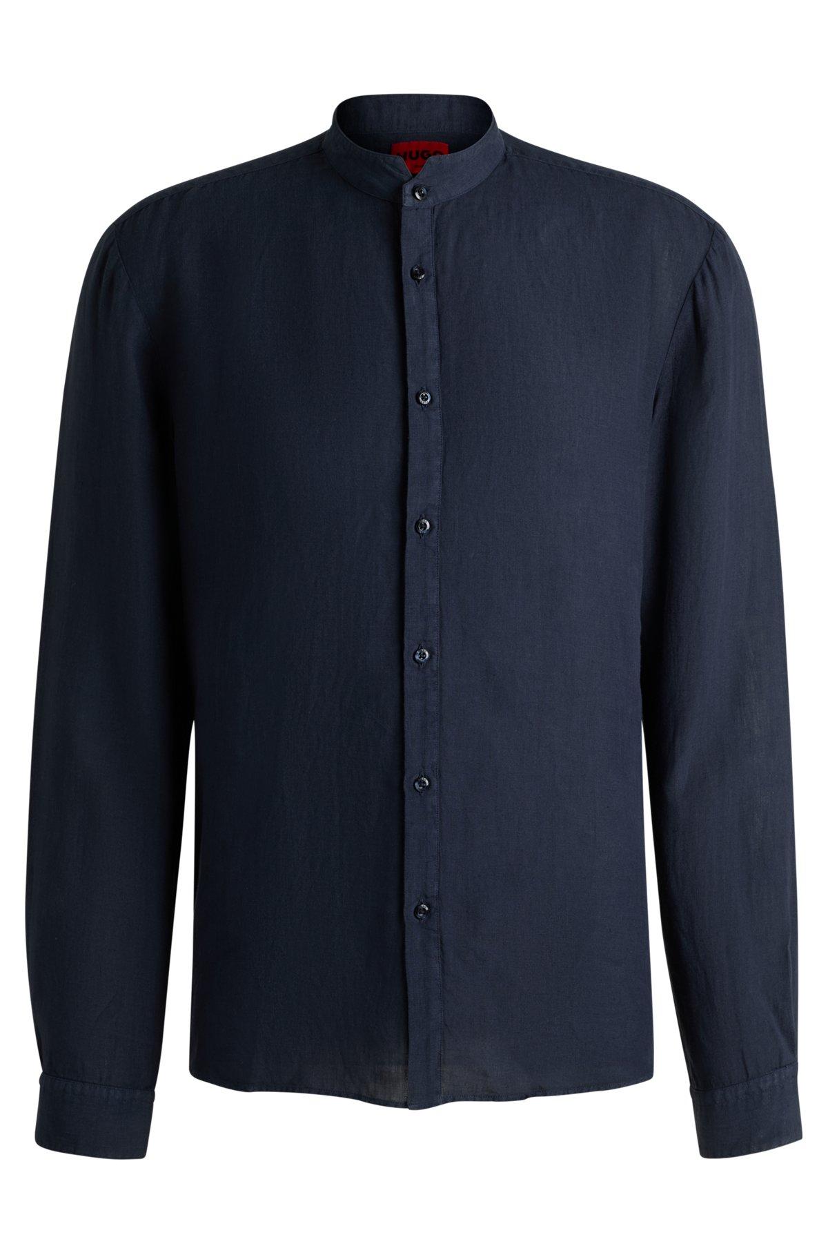 Slim-fit linen shirt with stand collar Product Image