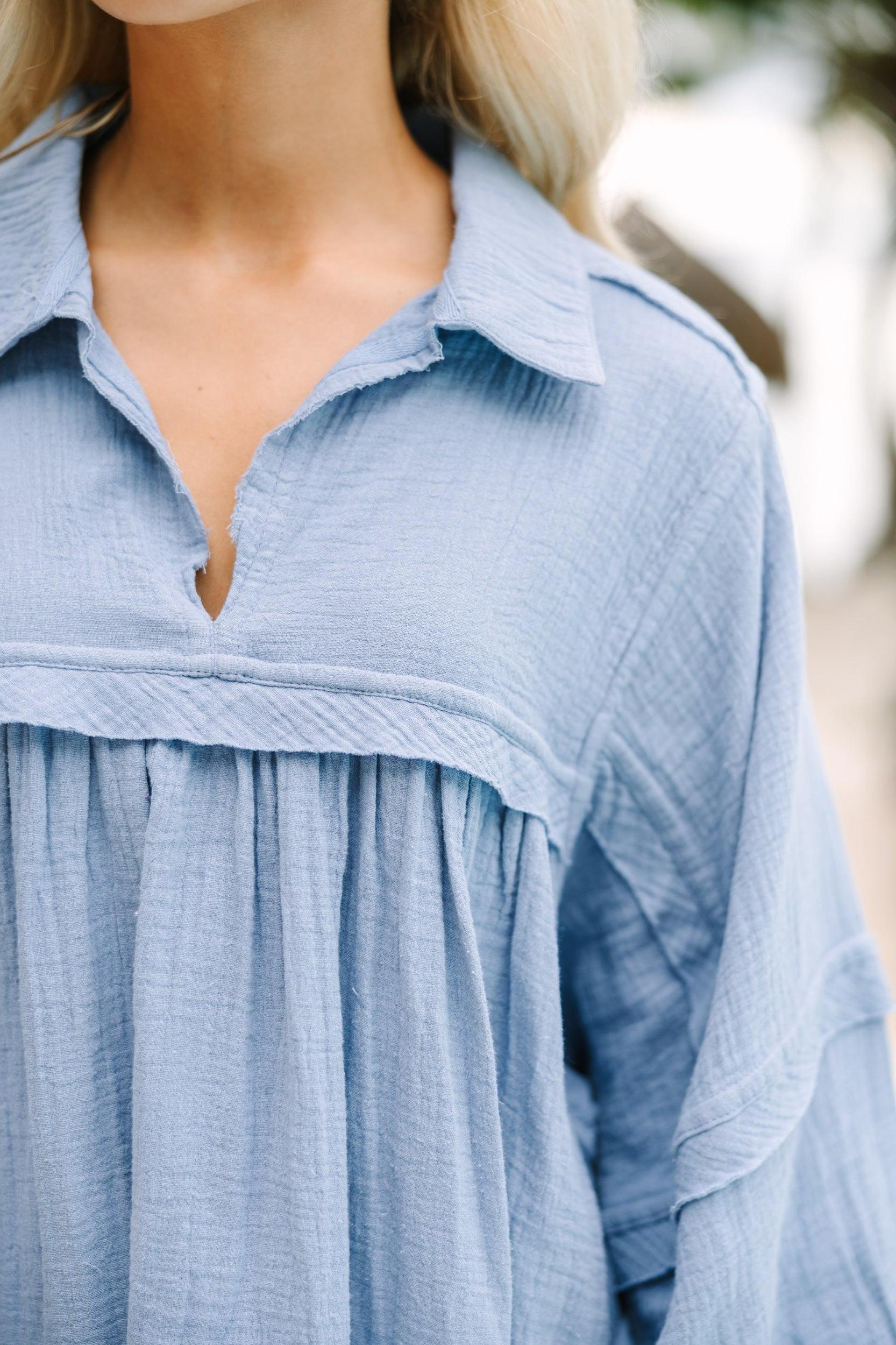 Love Life Denim Blue Babydoll Top Female Product Image