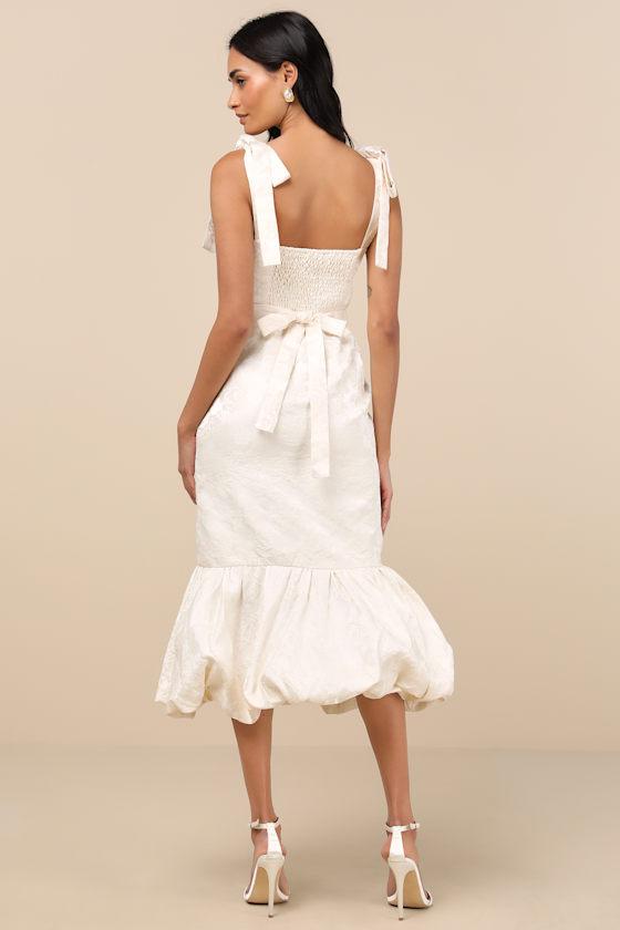 Silvia Ivory Floral Jacquard Trumpet Midi Dress Product Image