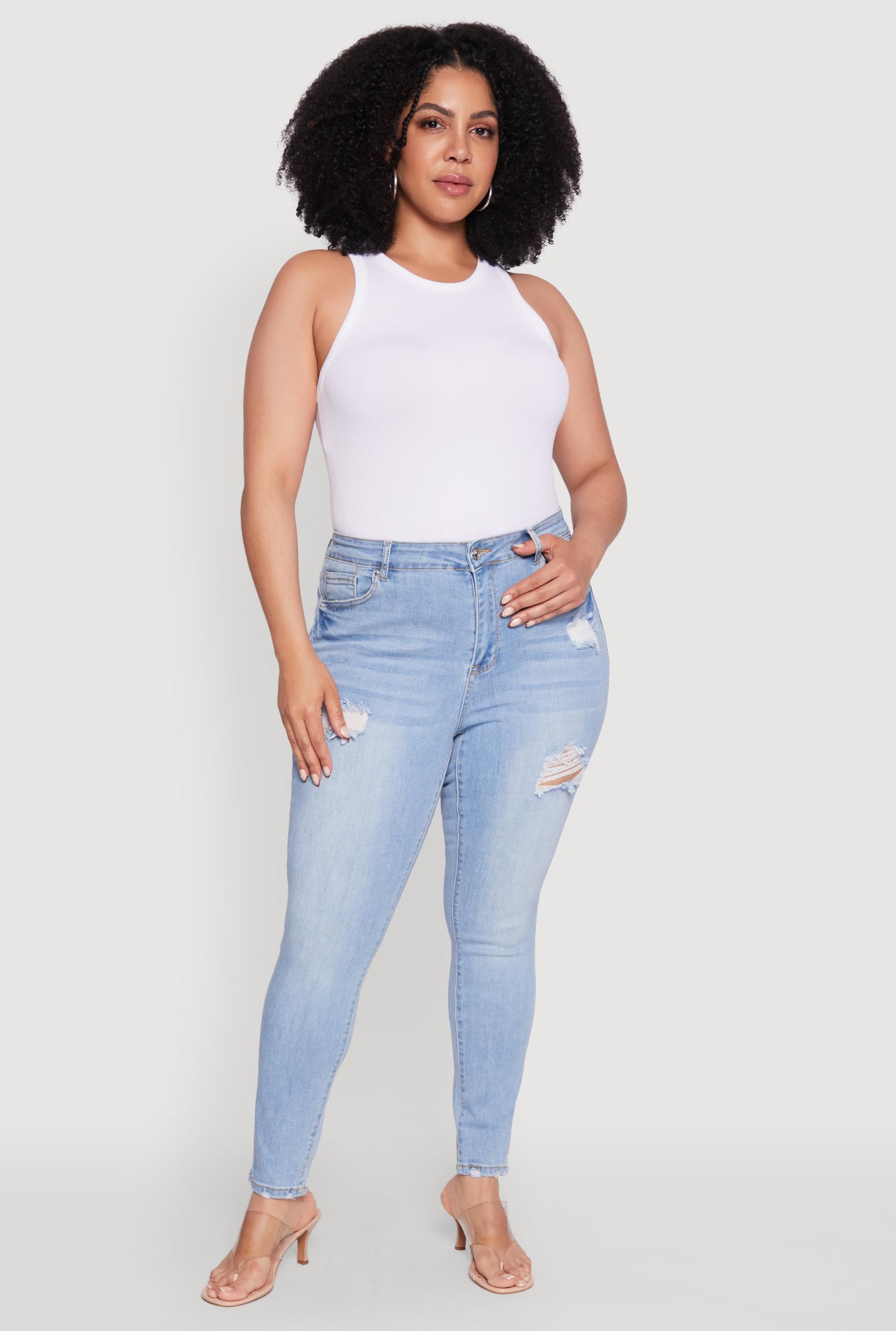 Womens Plus Size WAX Distressed High Rise Skinny Jeans Product Image