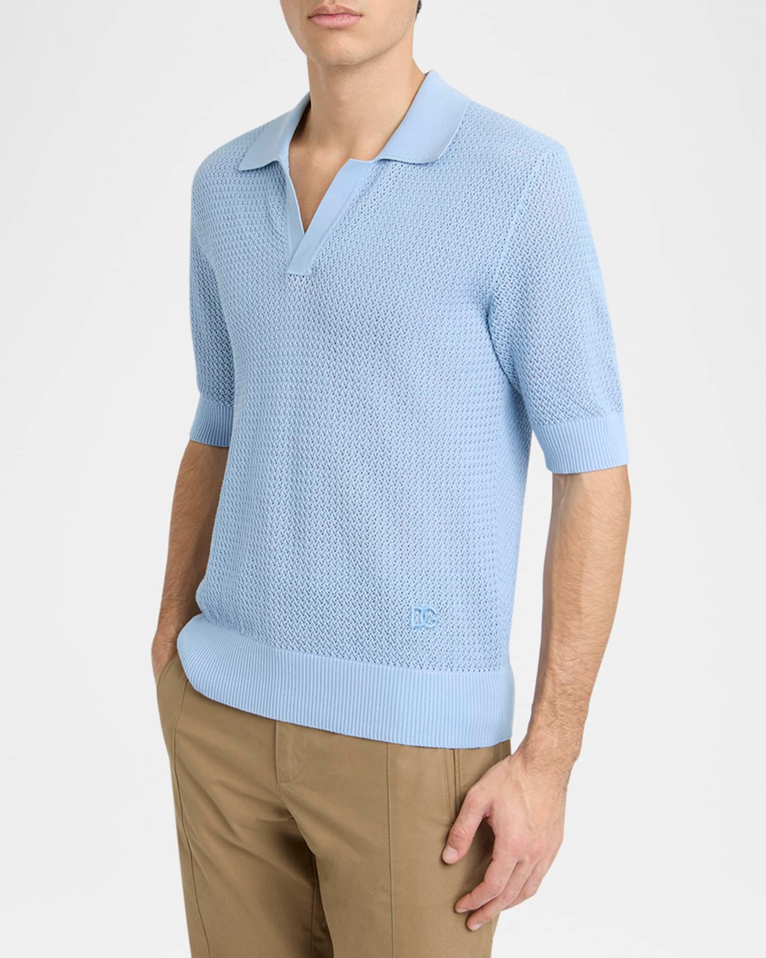 Men's Cotton Mesh Knit Johnny Collar Polo Shirt Product Image