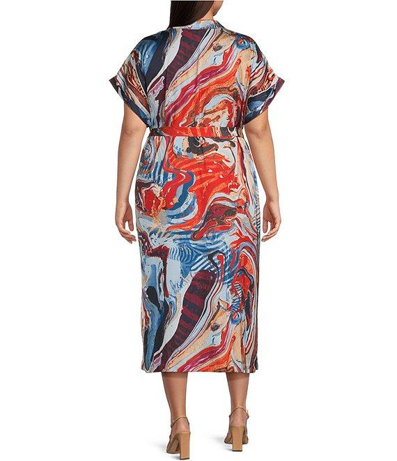 Skies Are Blue Plus Abstract Printed Short Sleeve Shirtdress Product Image
